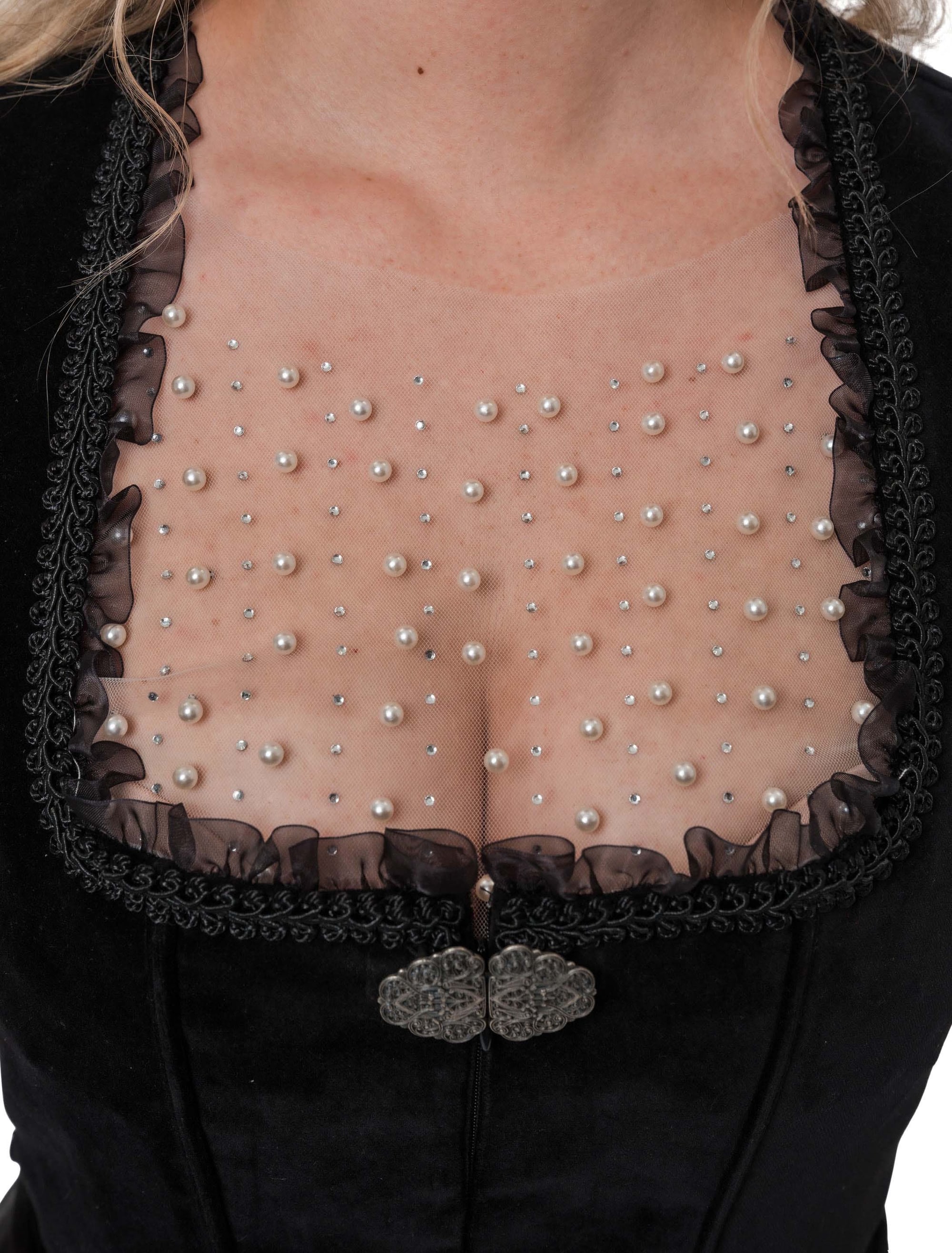 Oberteil Mesh mit Perlen und Strass weiß S/M