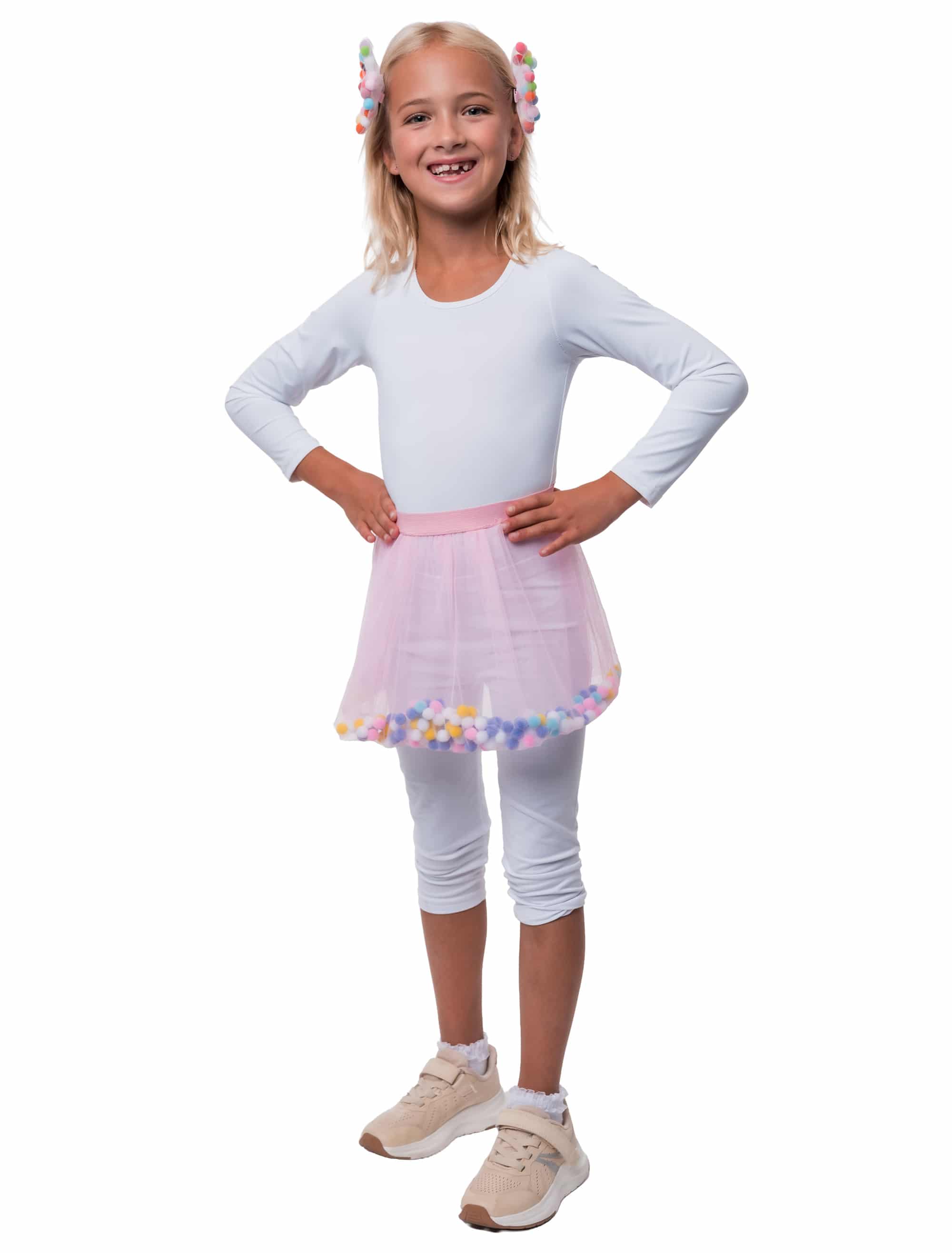 Rock mit Pompoms Kinder rosa 128/140