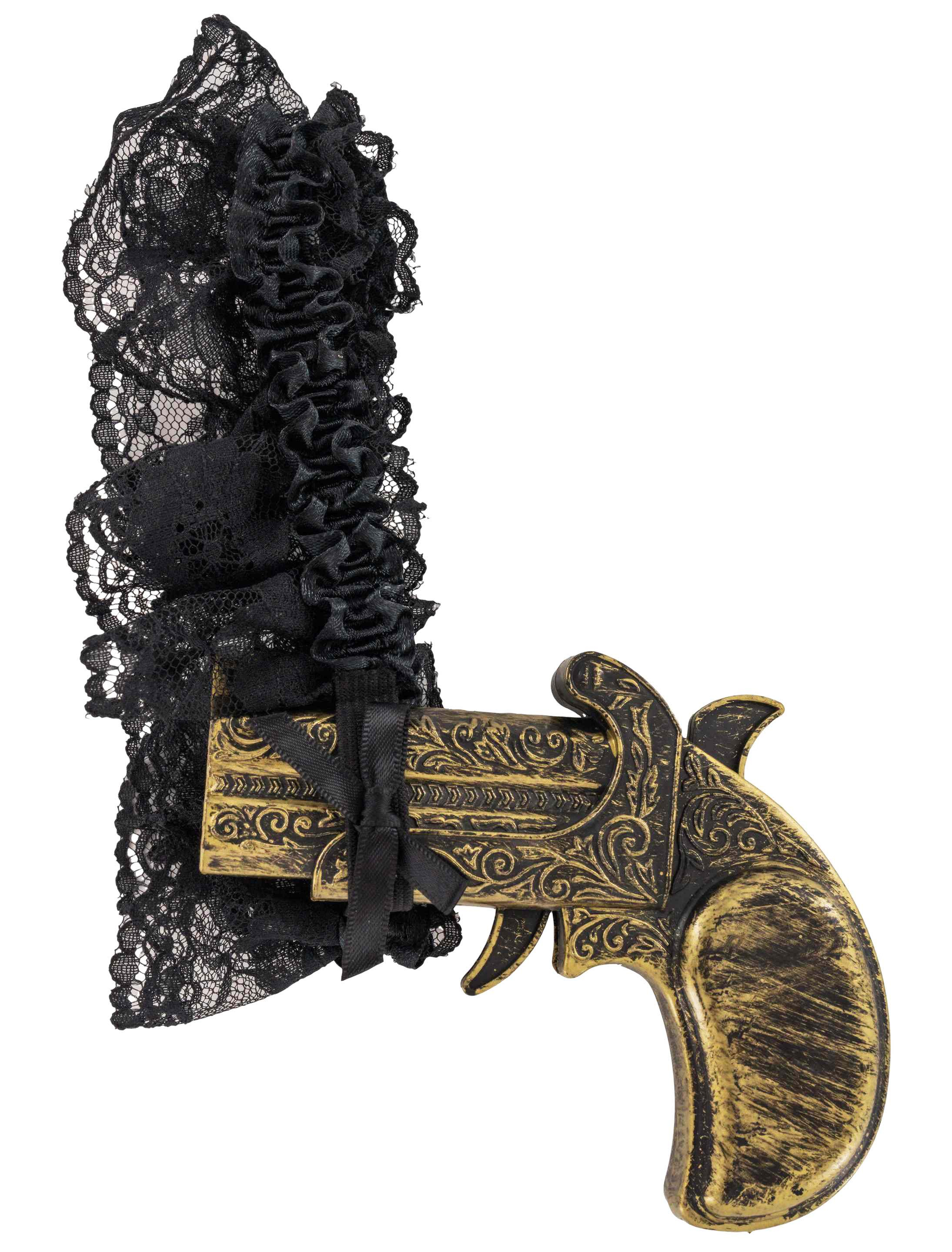 Strumpfband mit Pistole schwarz/gold