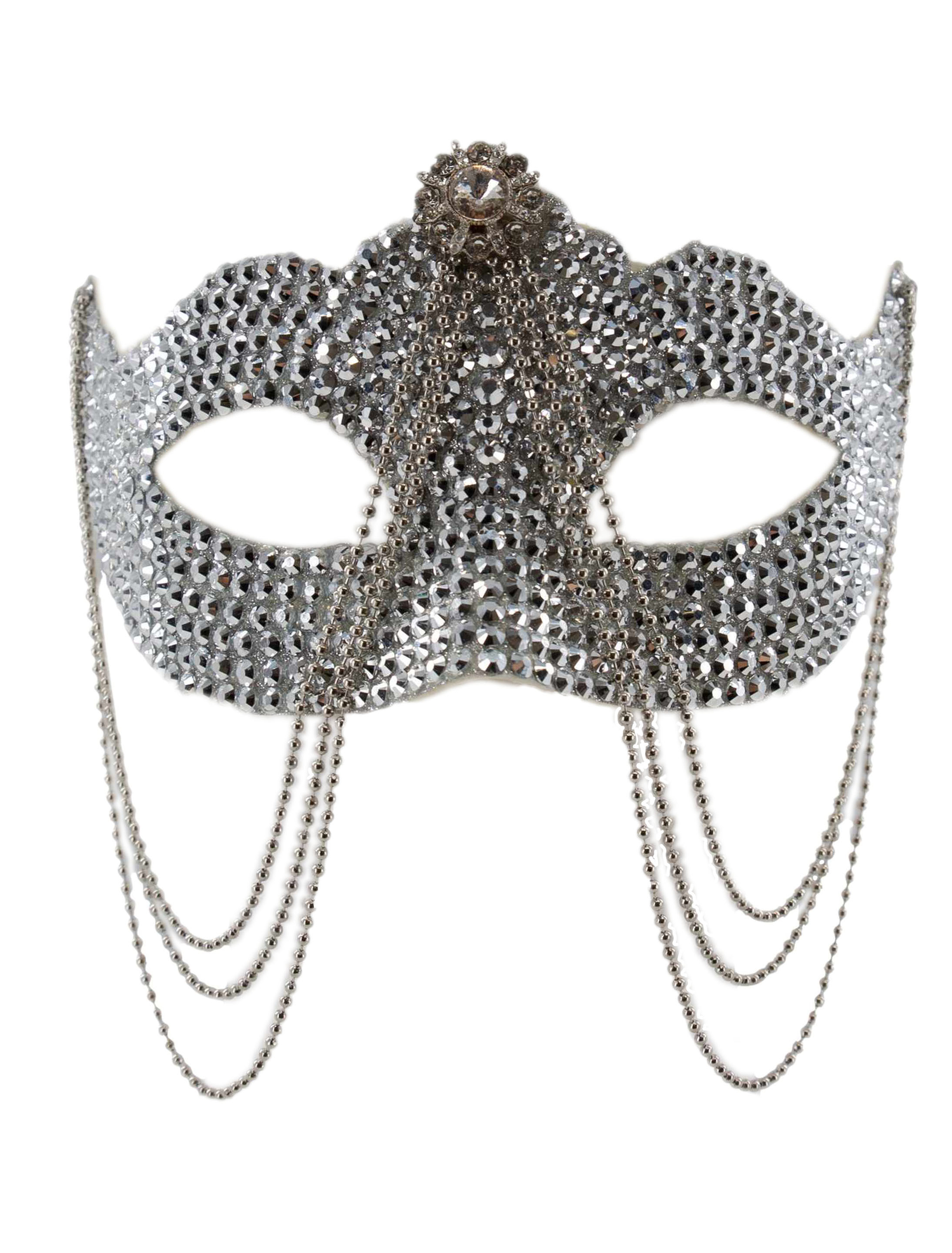 Maske Strass mit Kette silber
