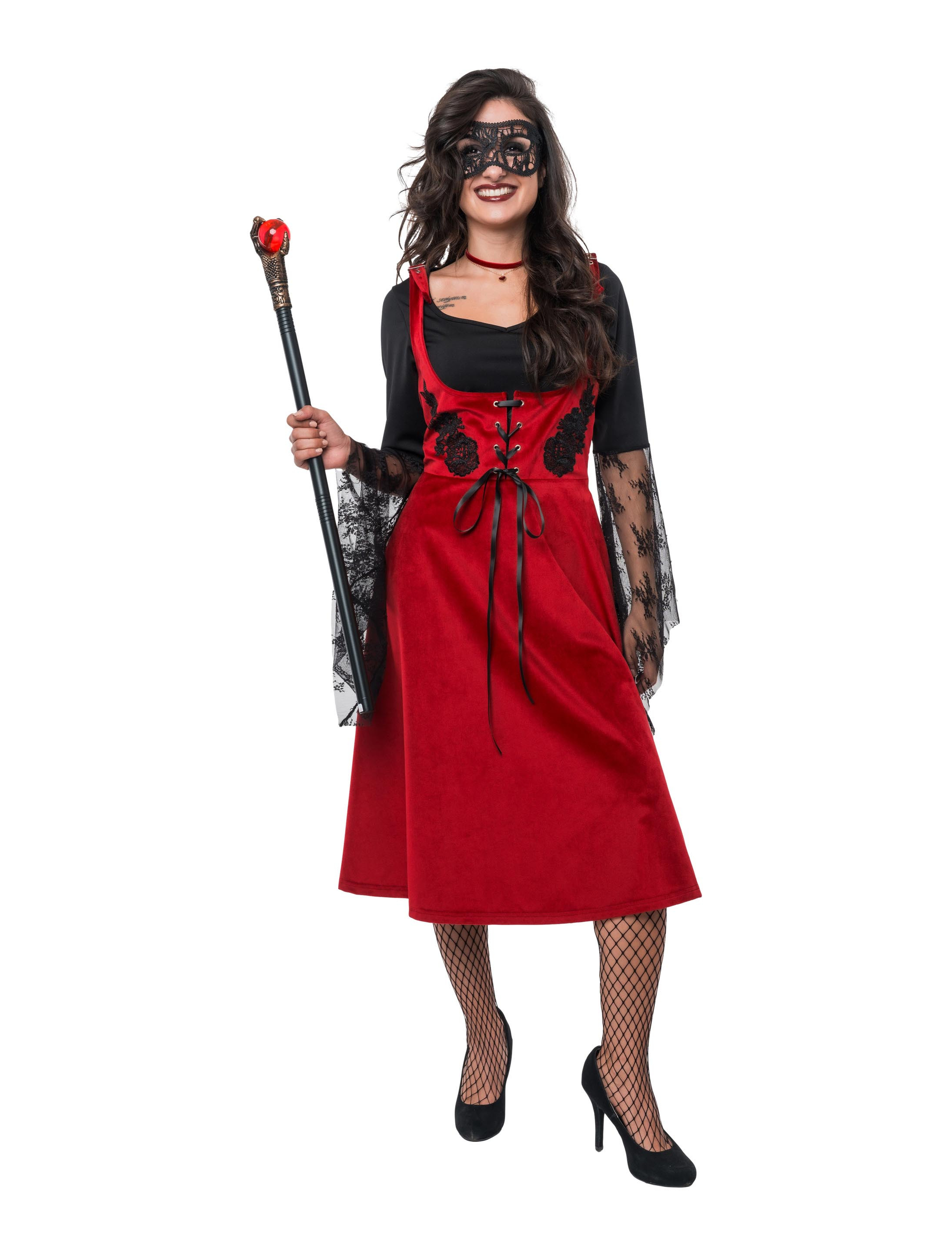 Samtkleid Vampirin Damen rot/schwarz S