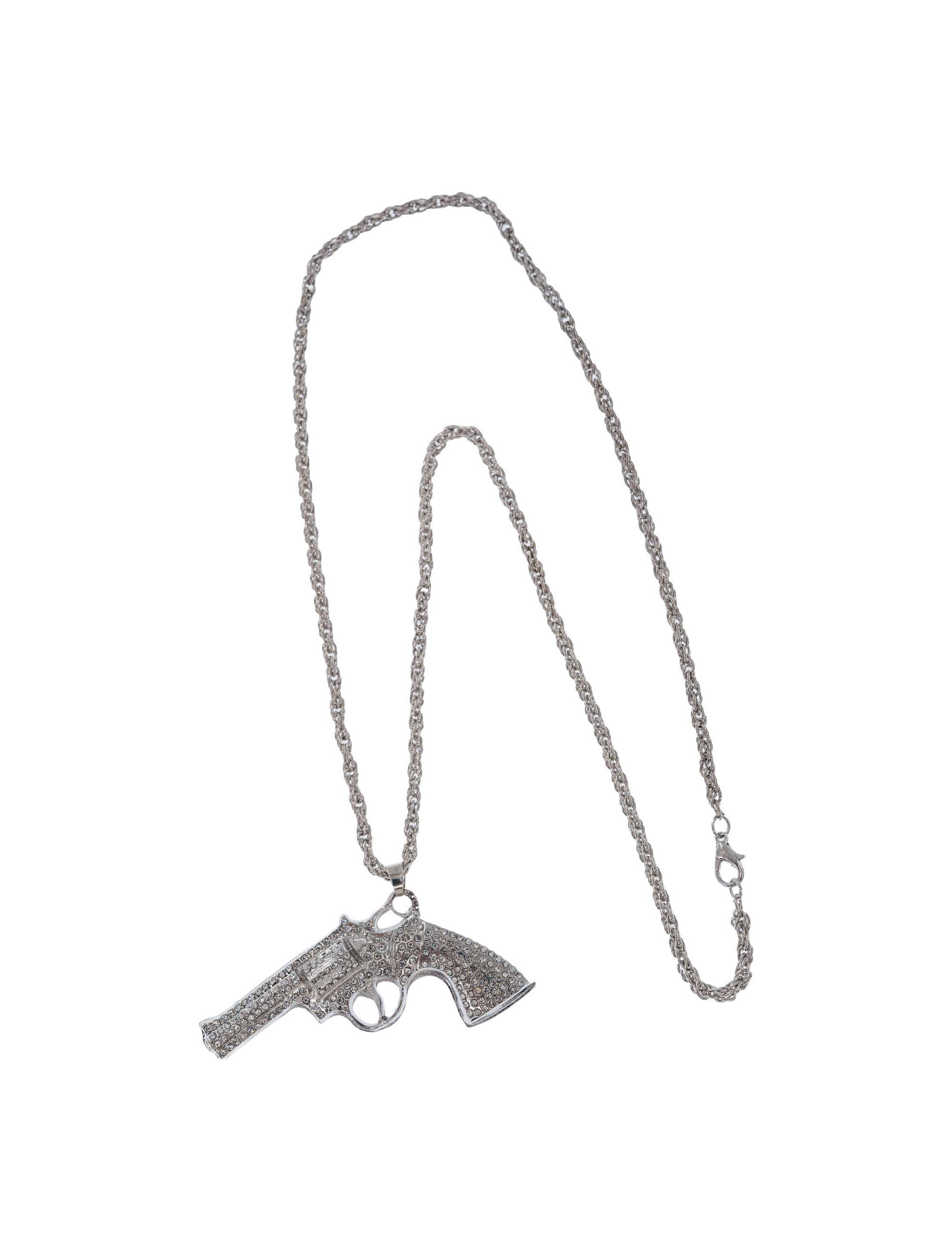 Halskette Revolver mit Strasssteinen silber