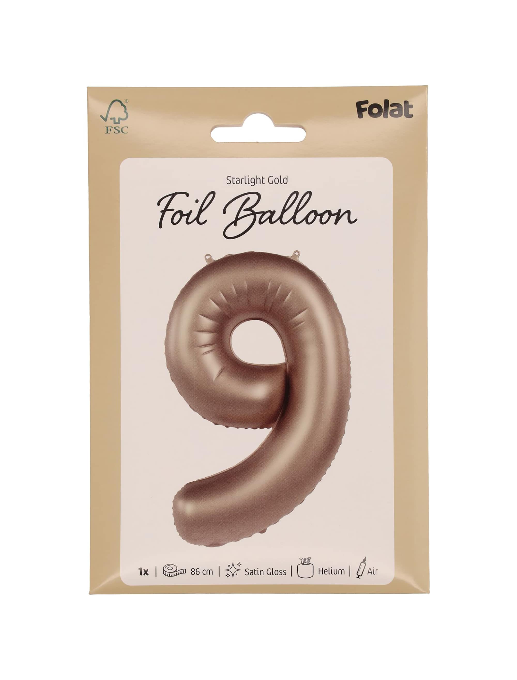 Folienballon Zahl 9 L matt gold
