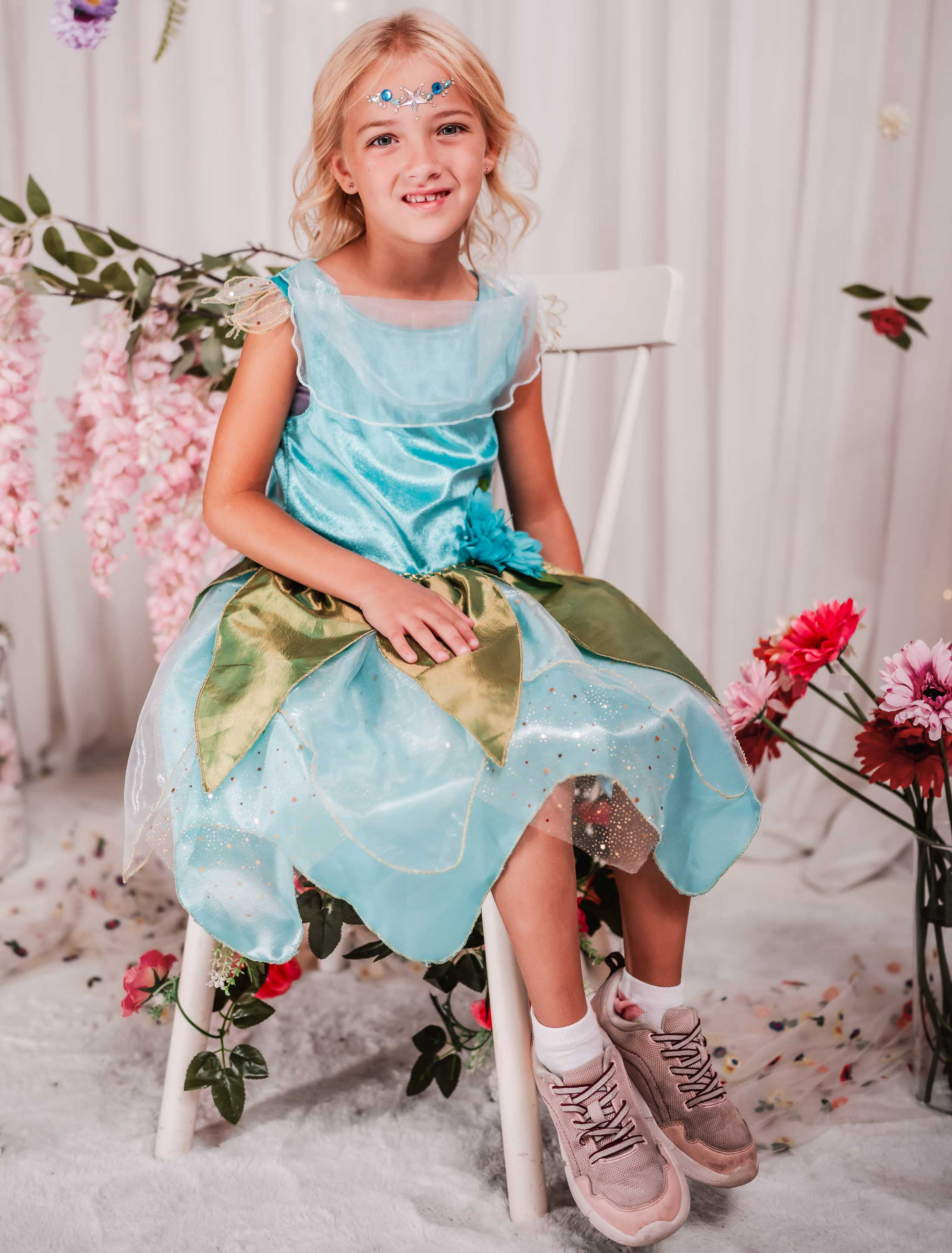 Kleid Blumenfee Kinder blau/grün 4-6 Jahre