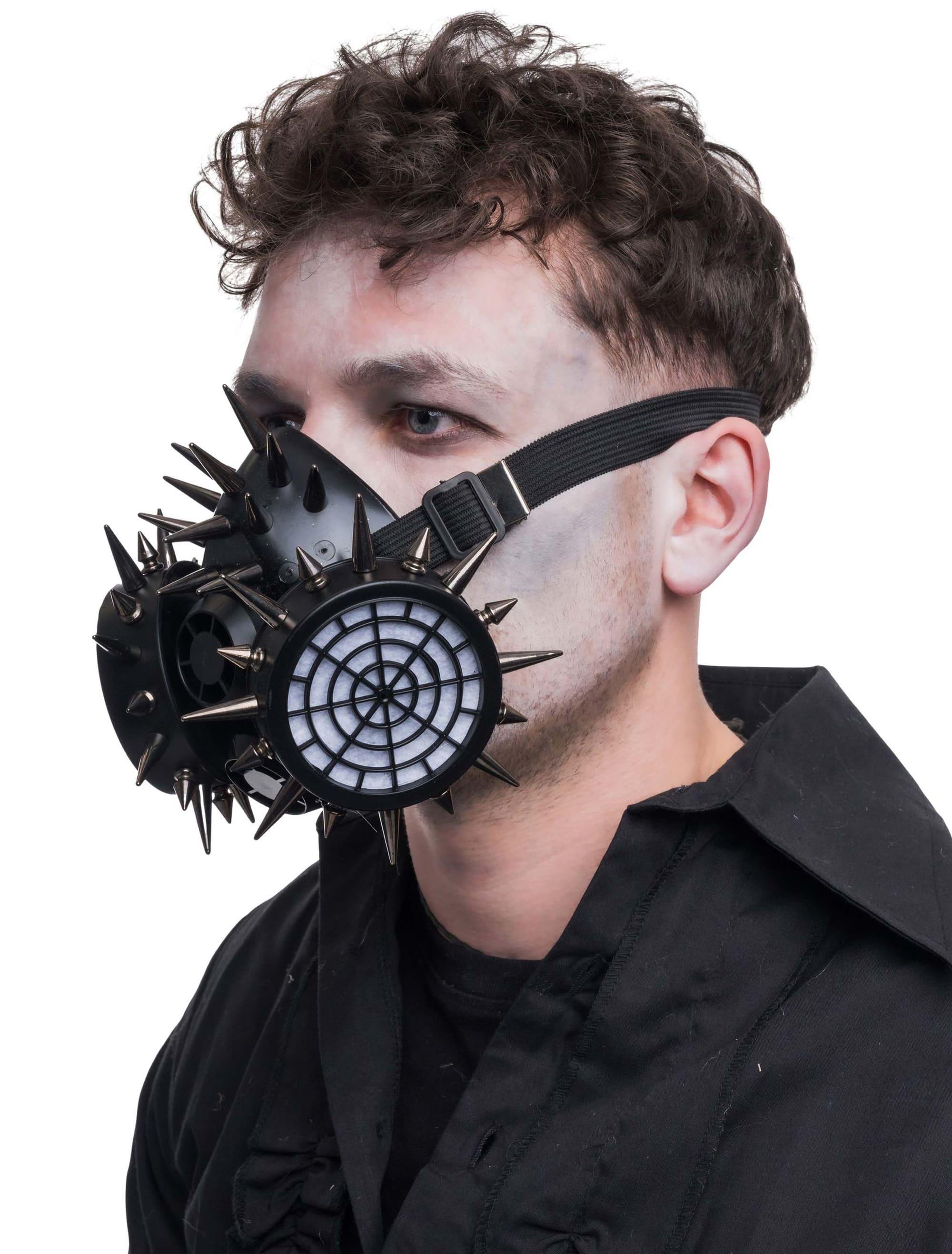 Gasmaske mit Nieten Unifarben schwarz