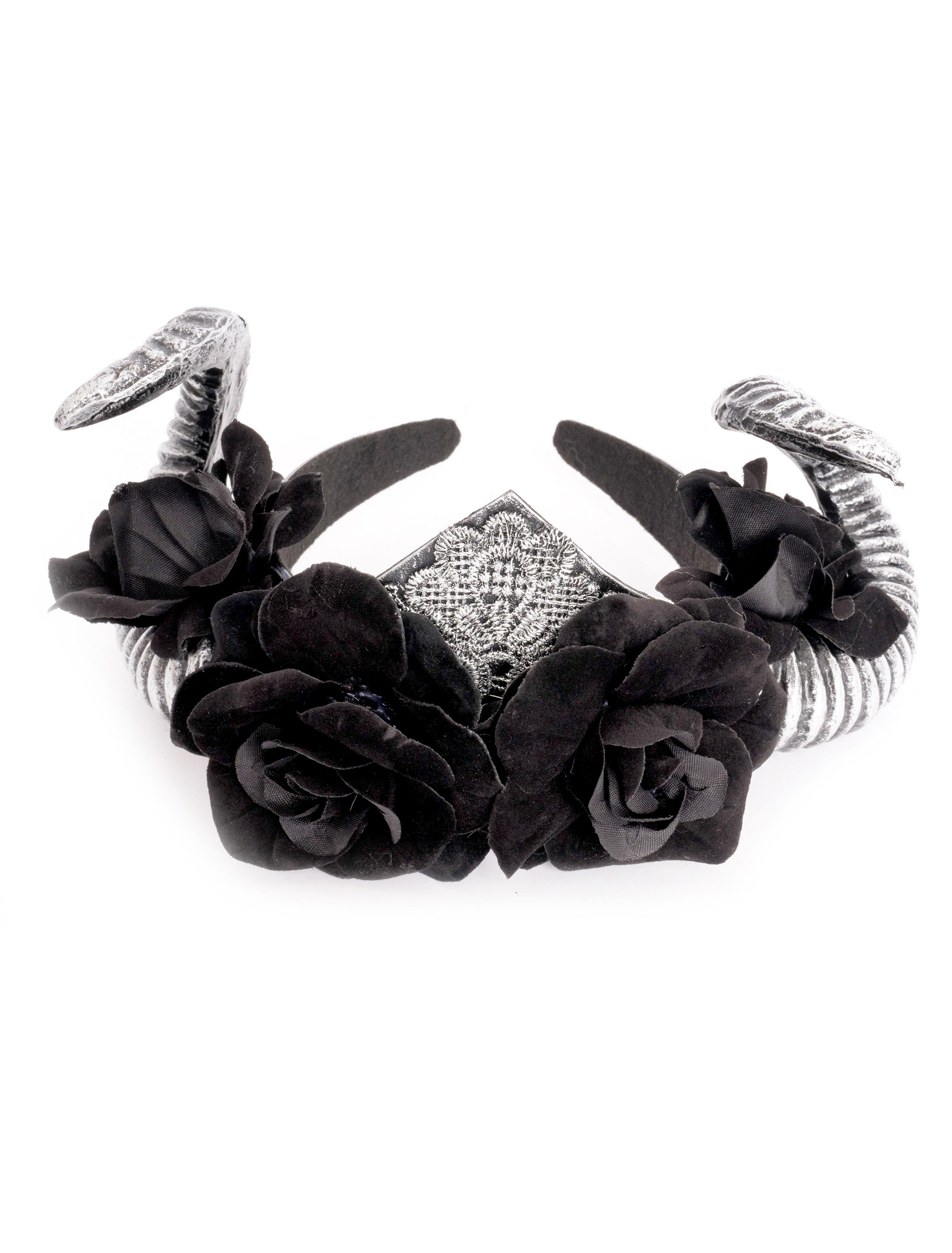 Haarreif Blumen mit Hörner Damen schwarz