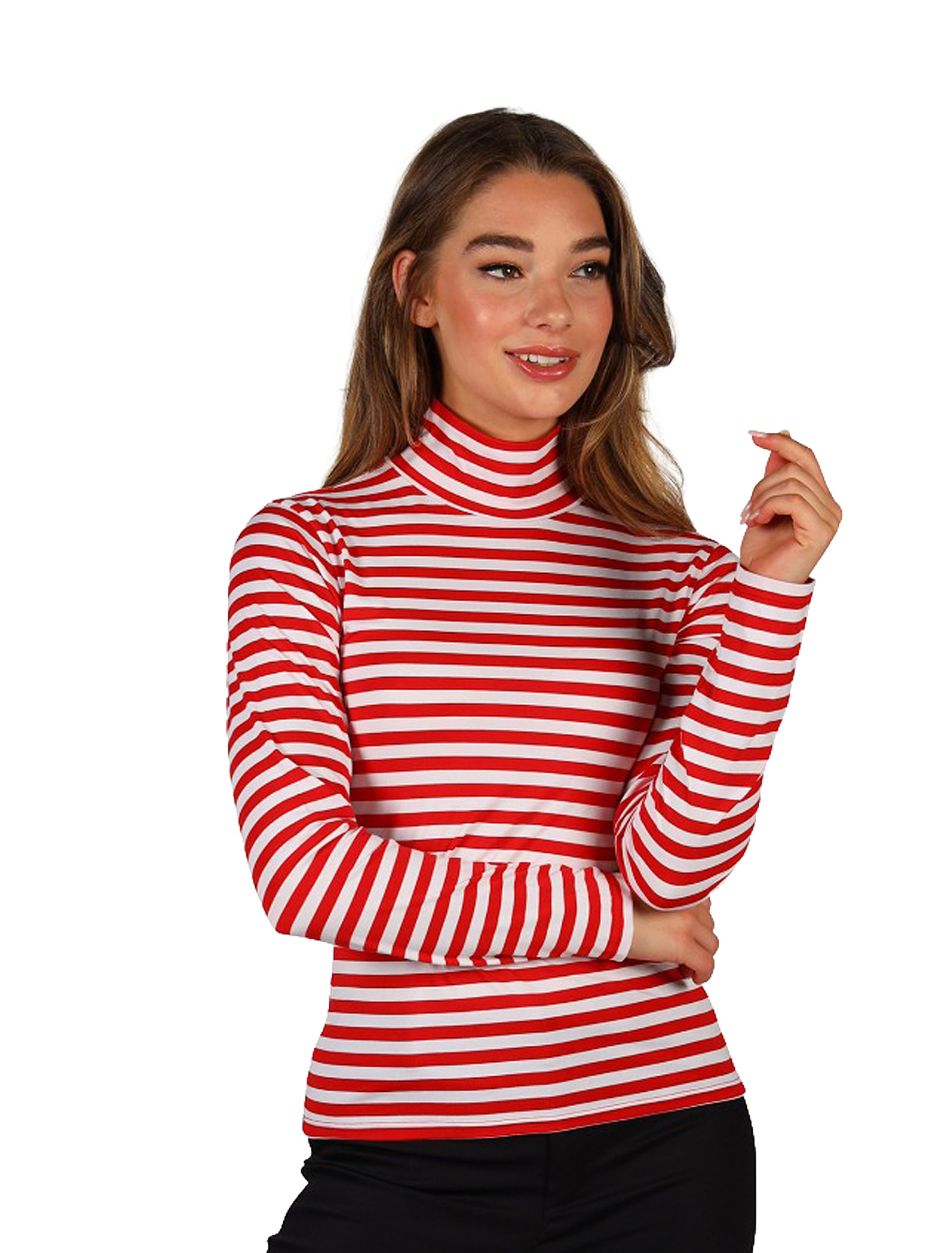 Ringelpulli mit Rollkragen Damen rot/weiß M