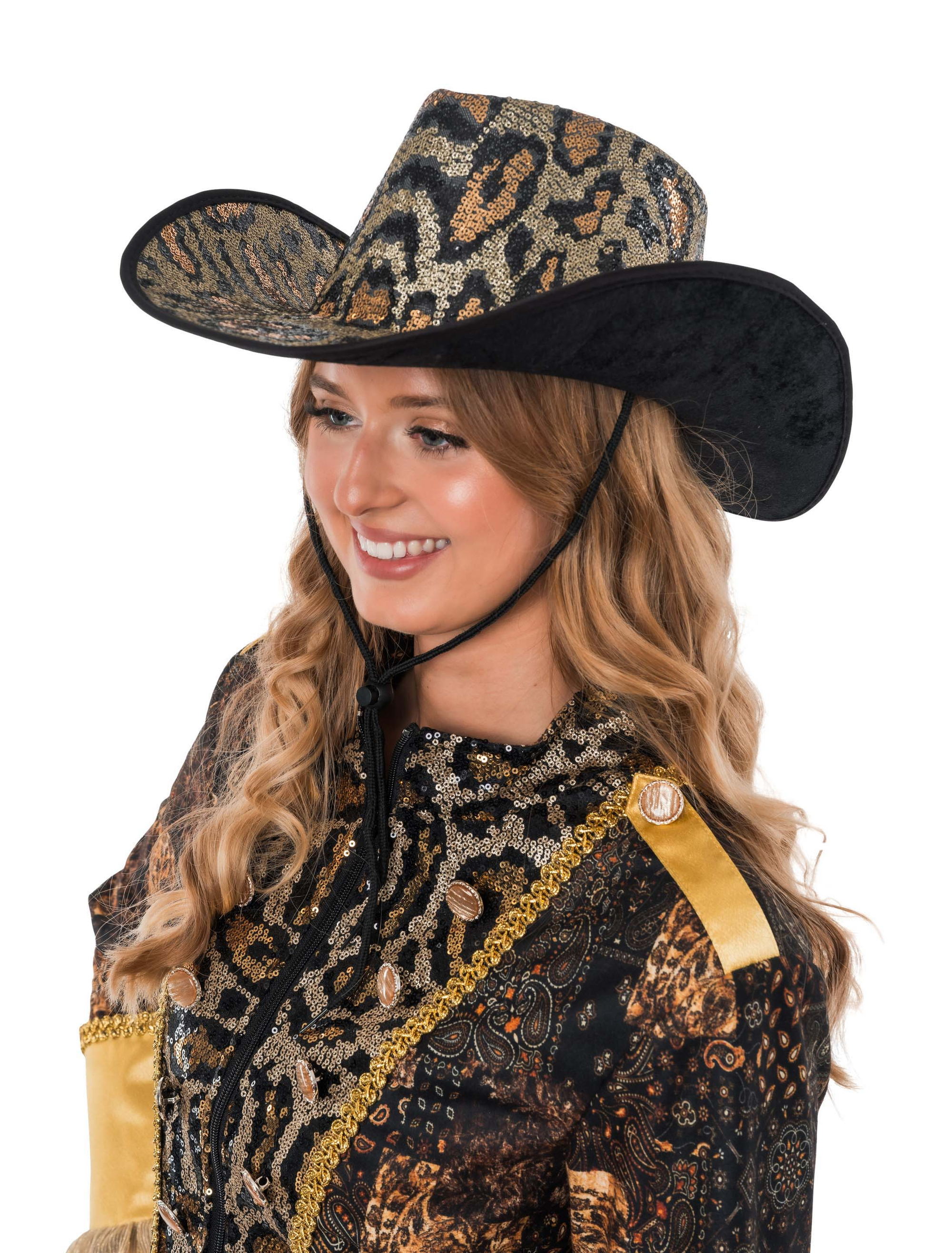Cowboyhut Pailletten Leopard beige/braun 59