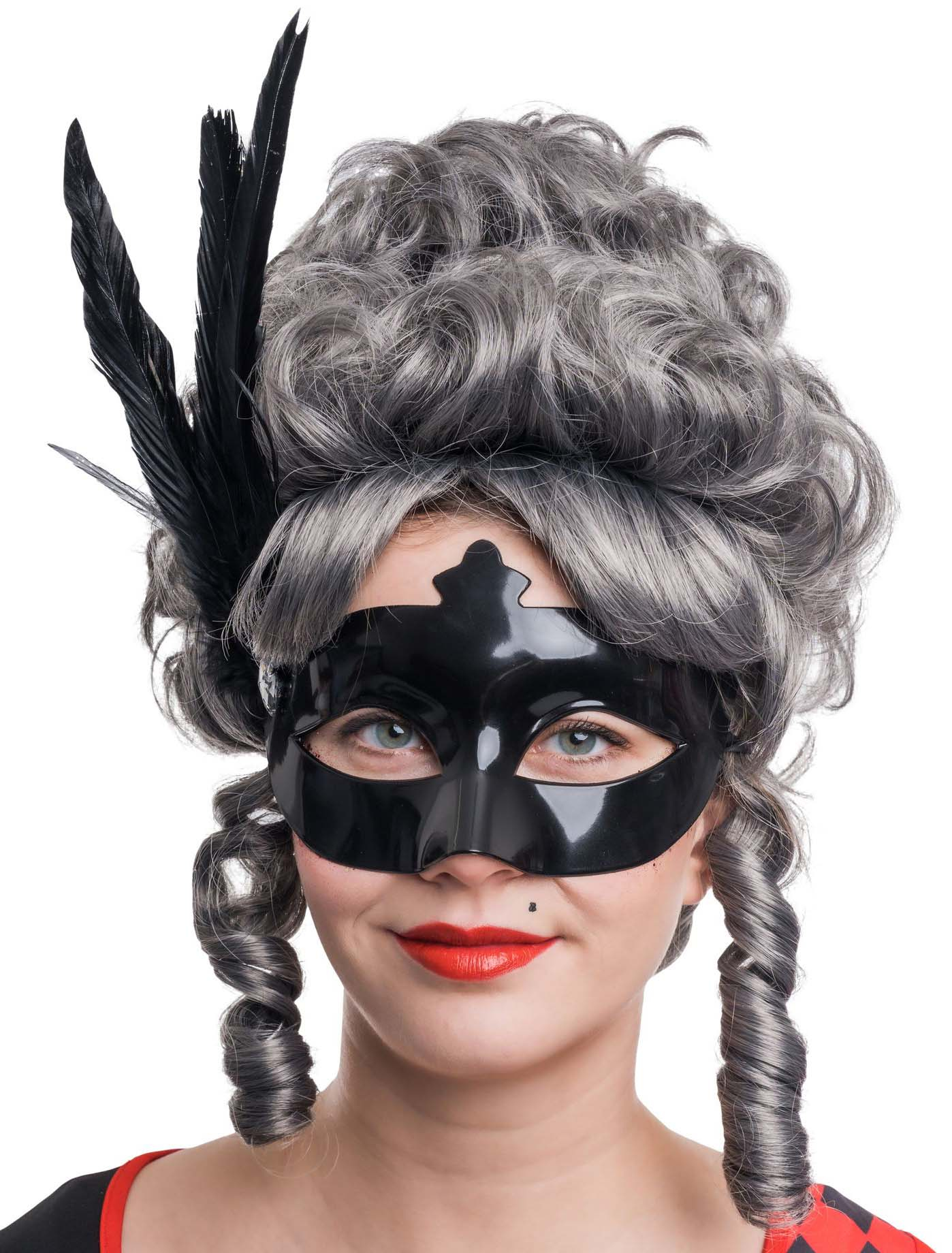 Augenmaske mit Federn Metallic schwarz
