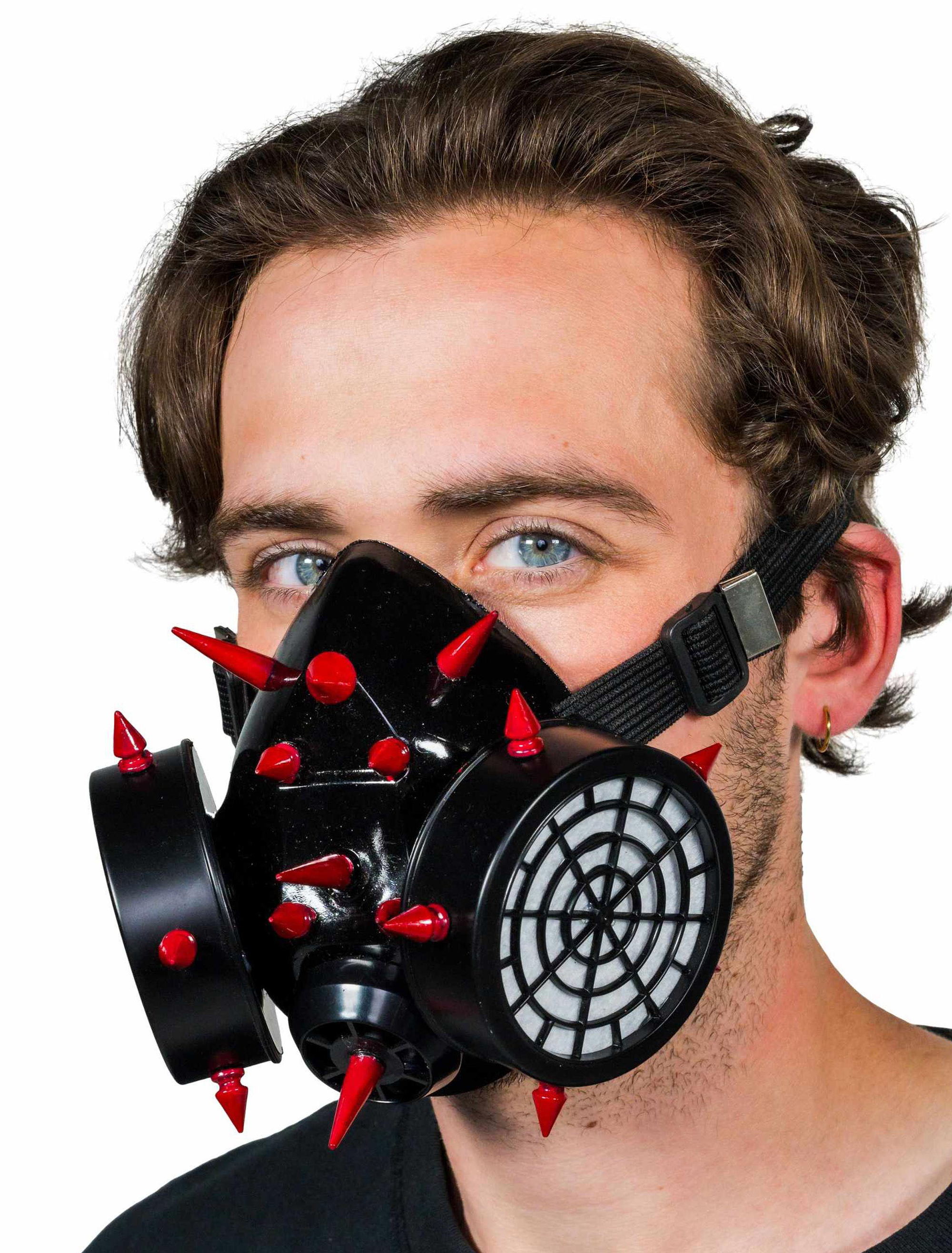 Gasmaske mit Nieten schwarz/rot