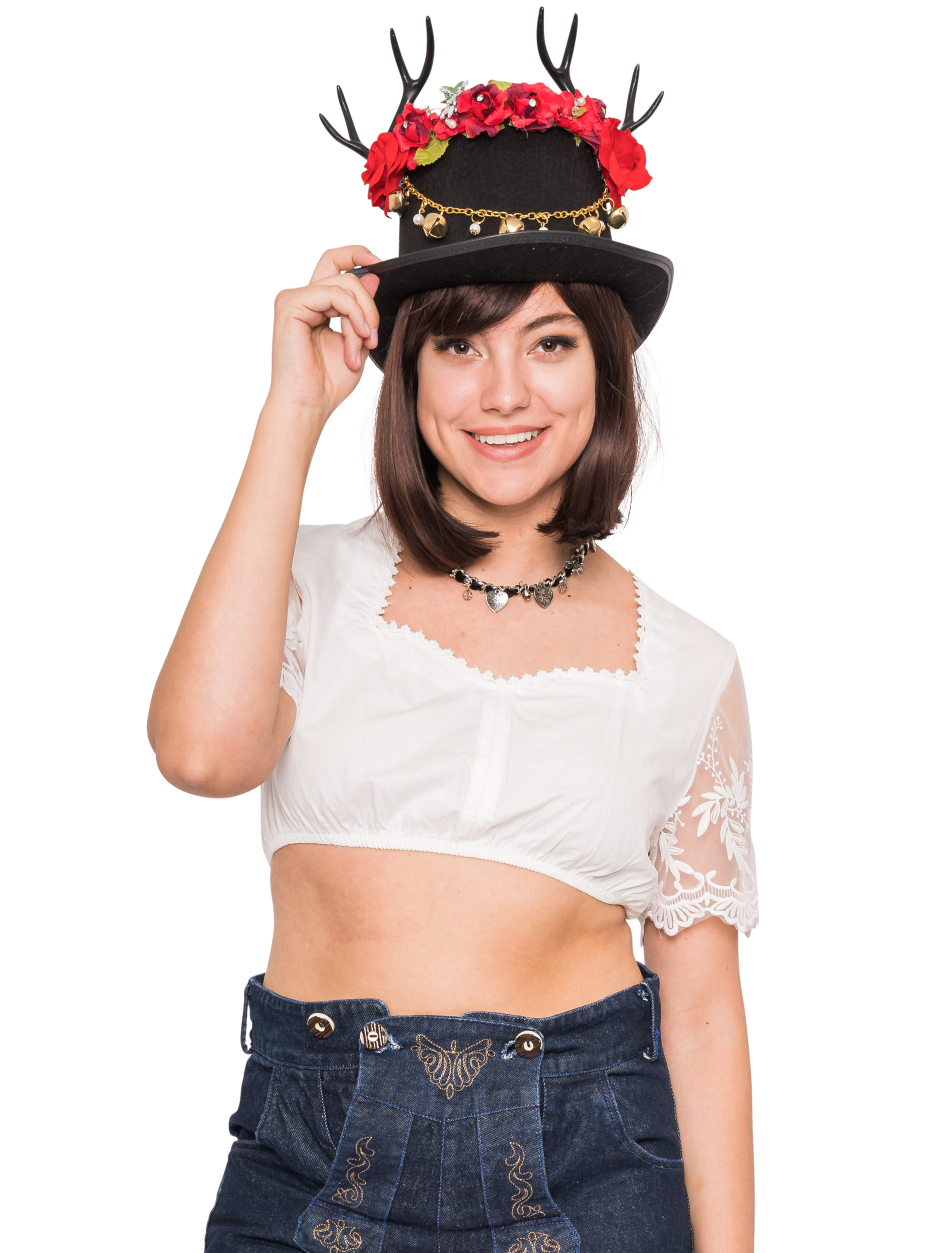 Dirndlbluse Katharina mit Spitze Damen weiß 50