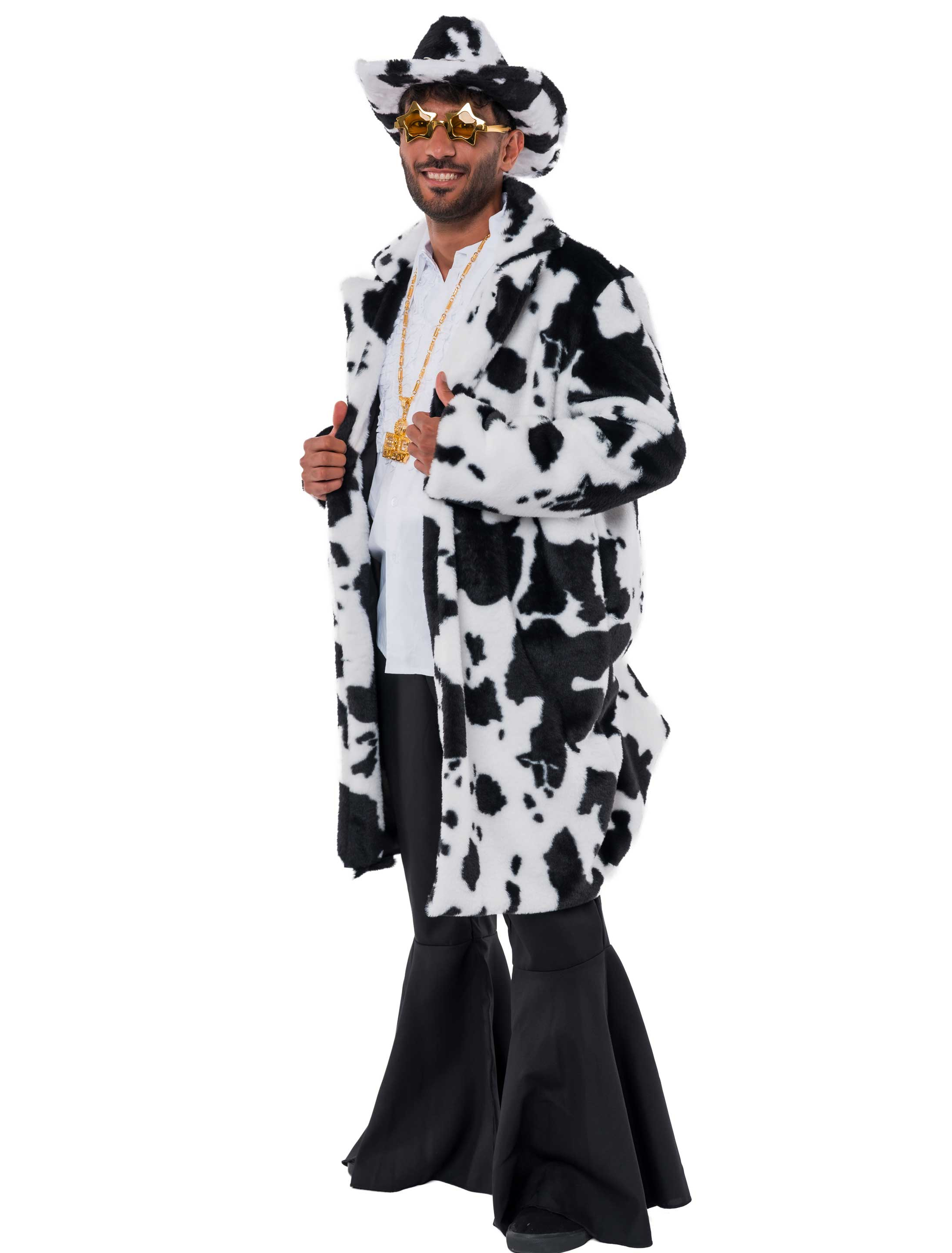 Mantel Kunstfell Kuh weiß/schwarz 3XL/4XL