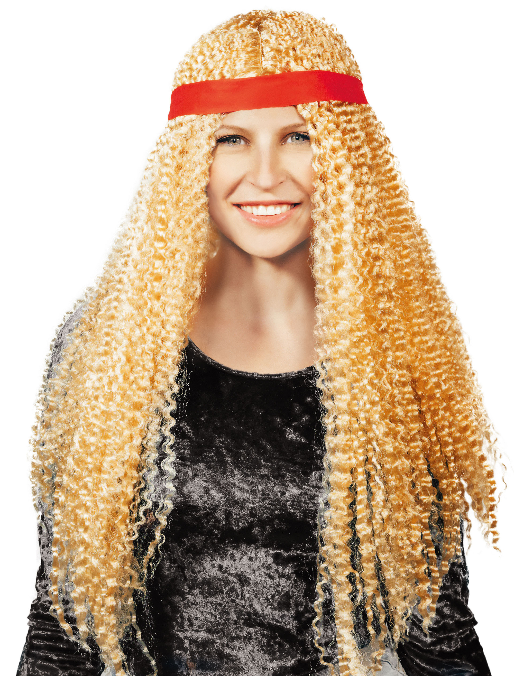 Perücke Langhaar wellig mit Stirnband blond