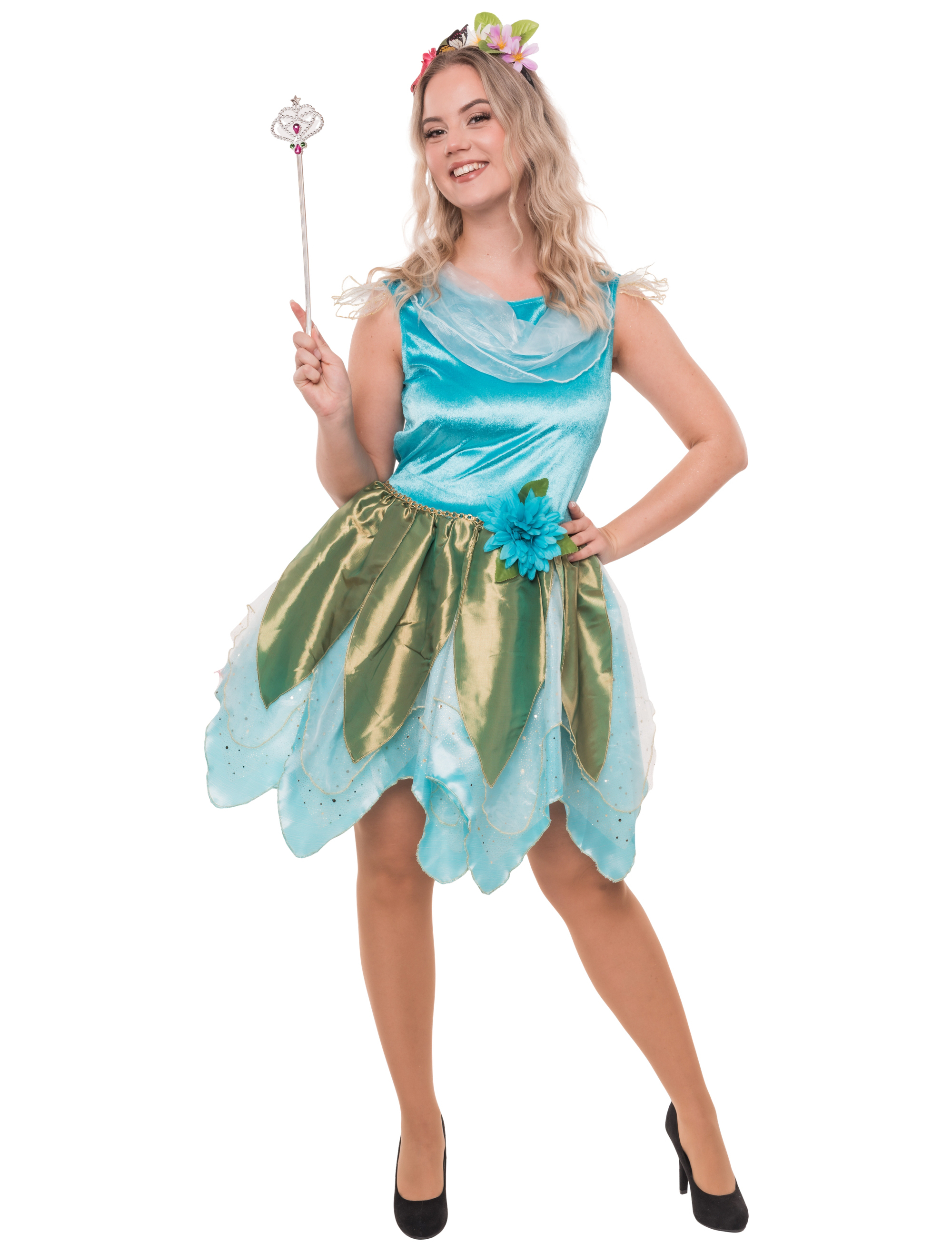 Kleid Blumenfee blau/grün S/M