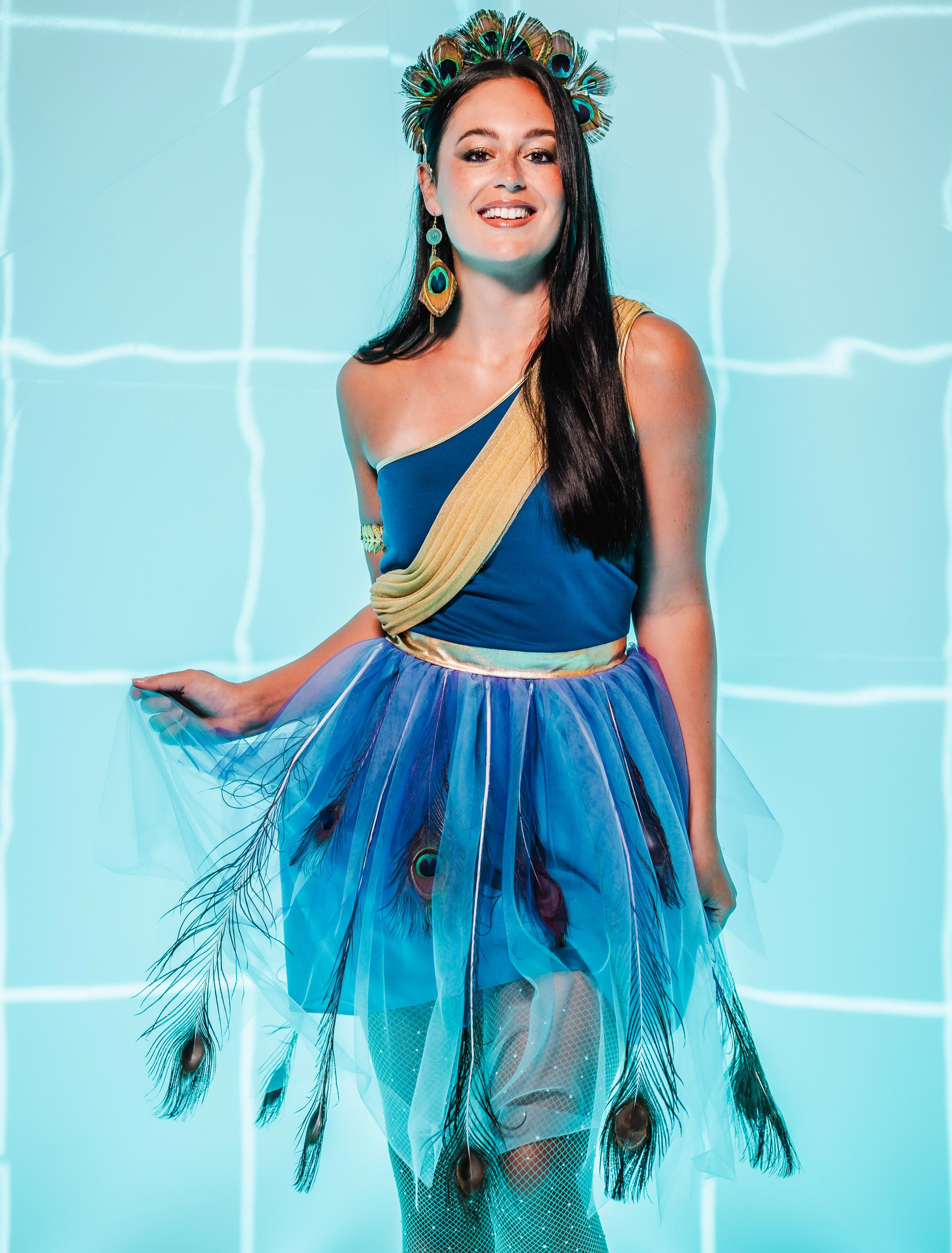 Kleid Pfau Damen blau/grün S