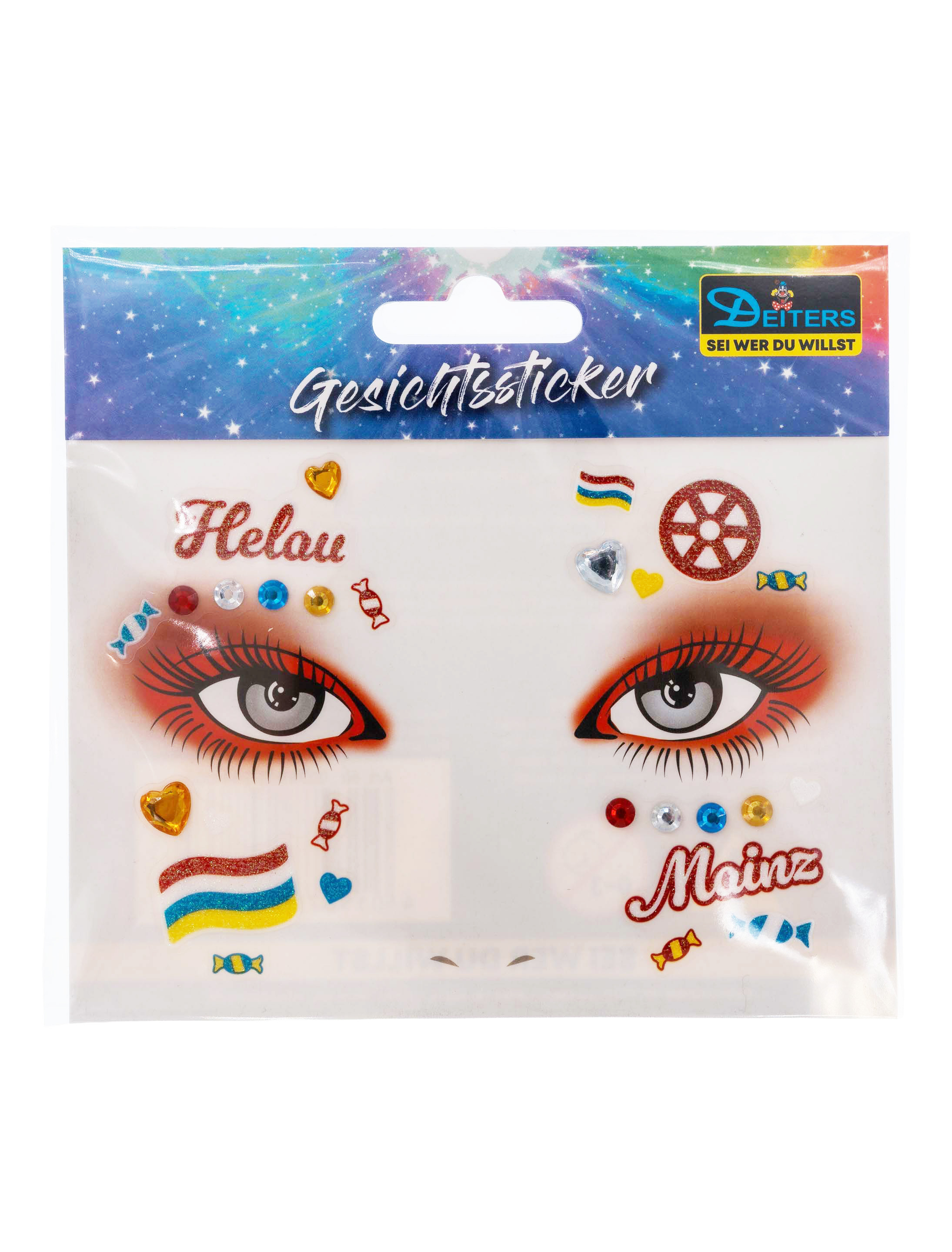 Gesichtstattoo Mainz rot/weiß/blau/gelb