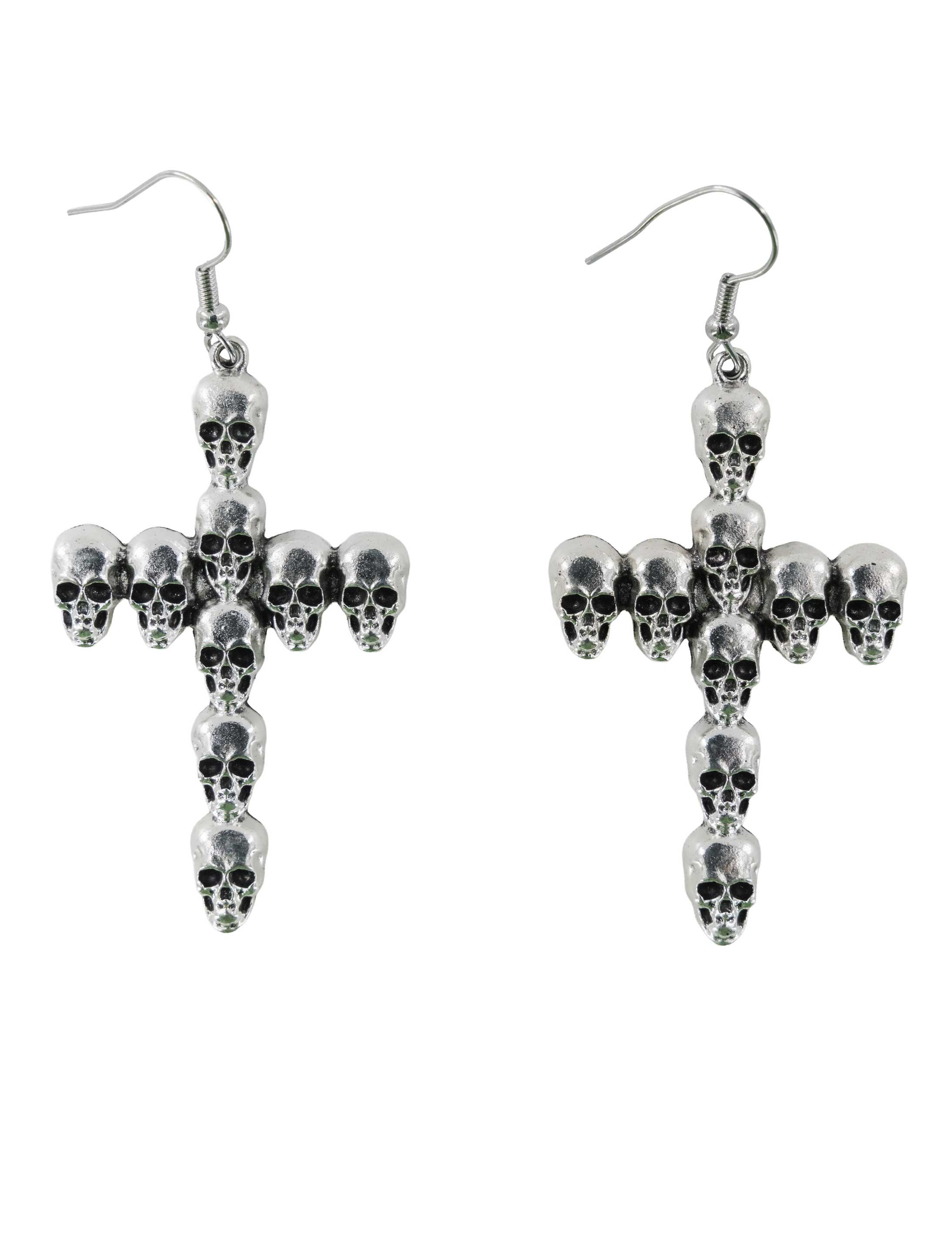 Ohrringe Kreuz mit Totenköpfen silber