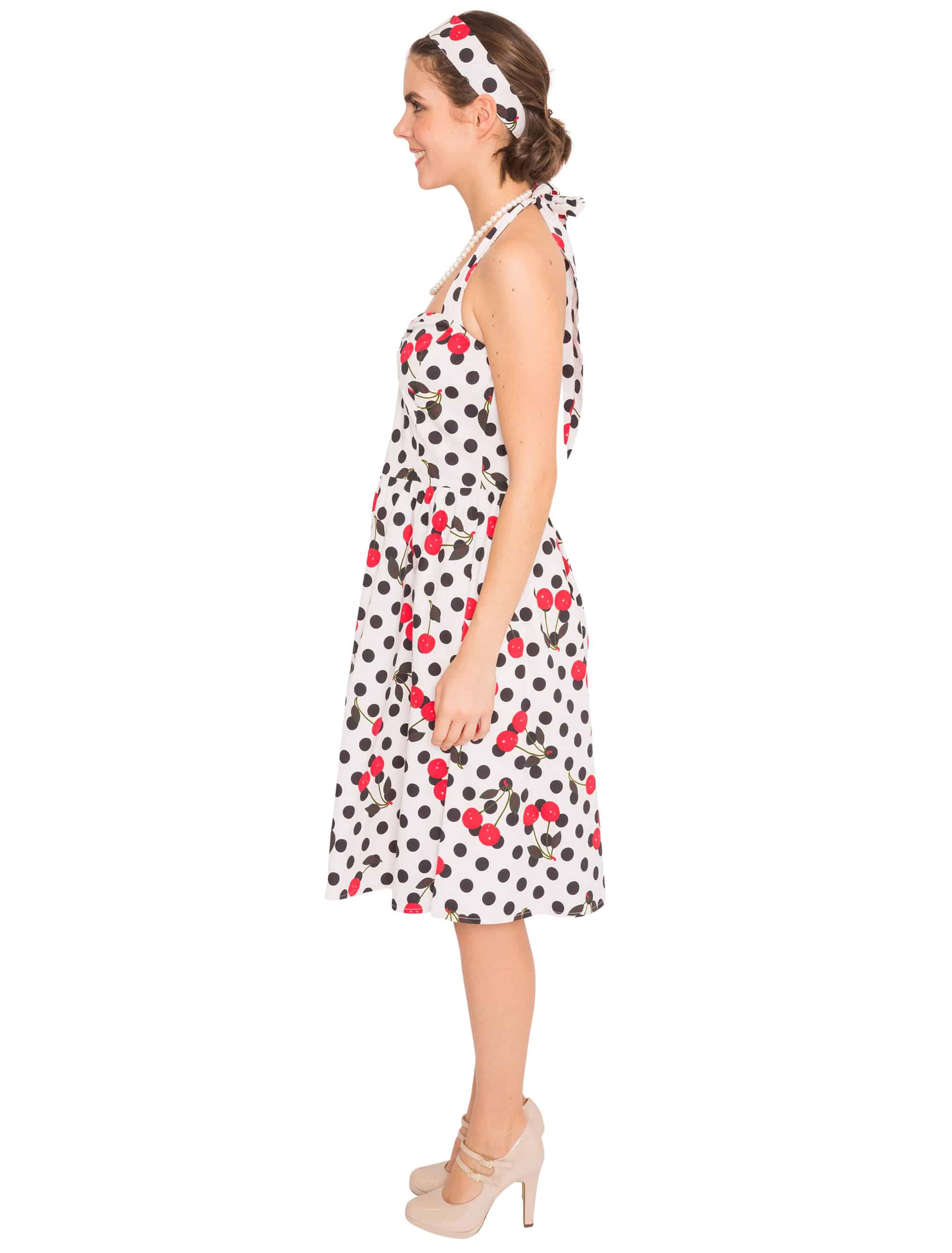 Kleid 50er weiß mit Kirschen Damen weiß 2XL