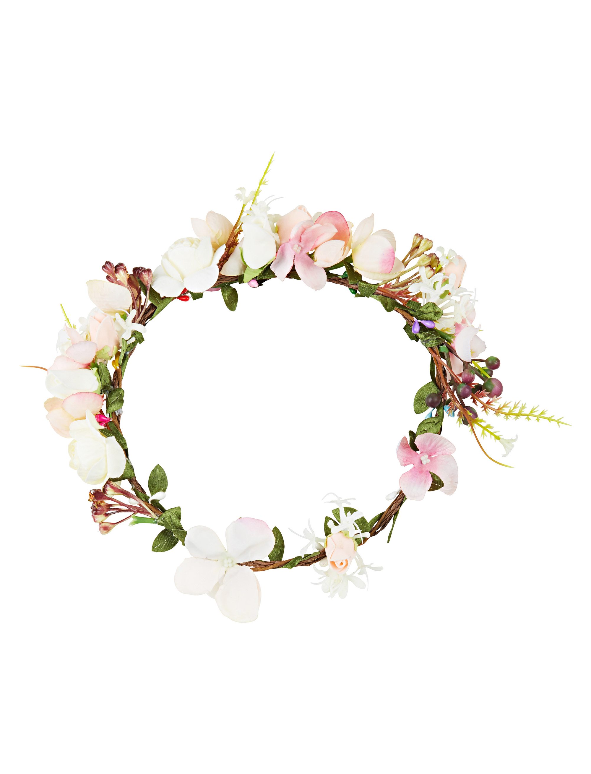 Blumenhaarkranz mit Blättern beige