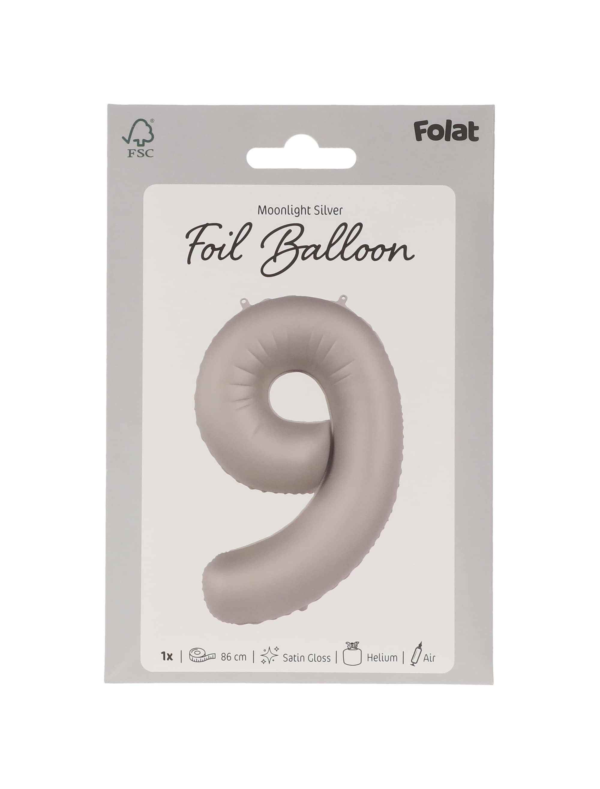 Folienballon Zahl 9 L matt silber