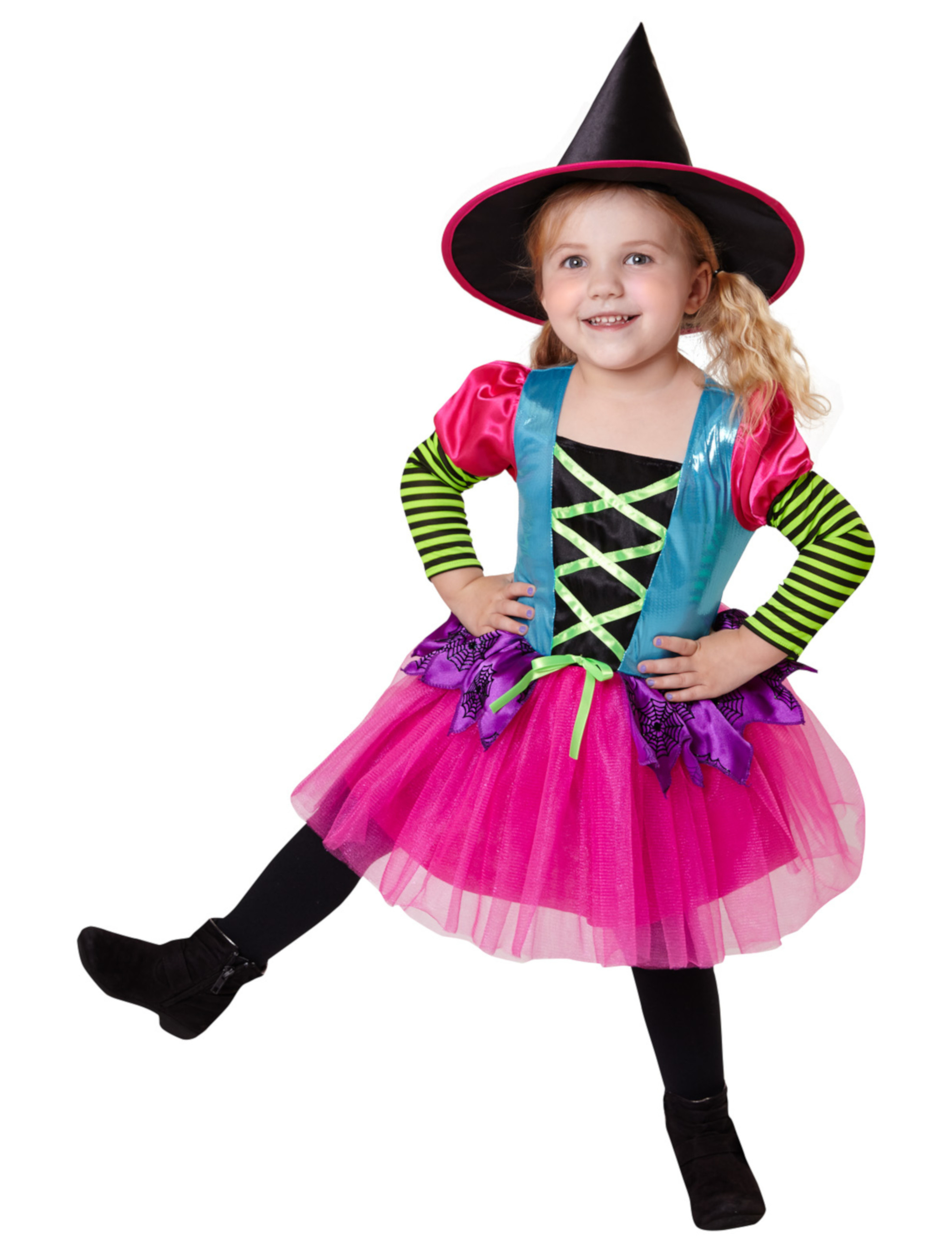 Kleid Hexe mit Hut Kinder 2-tlg. Mädchen bunt 104