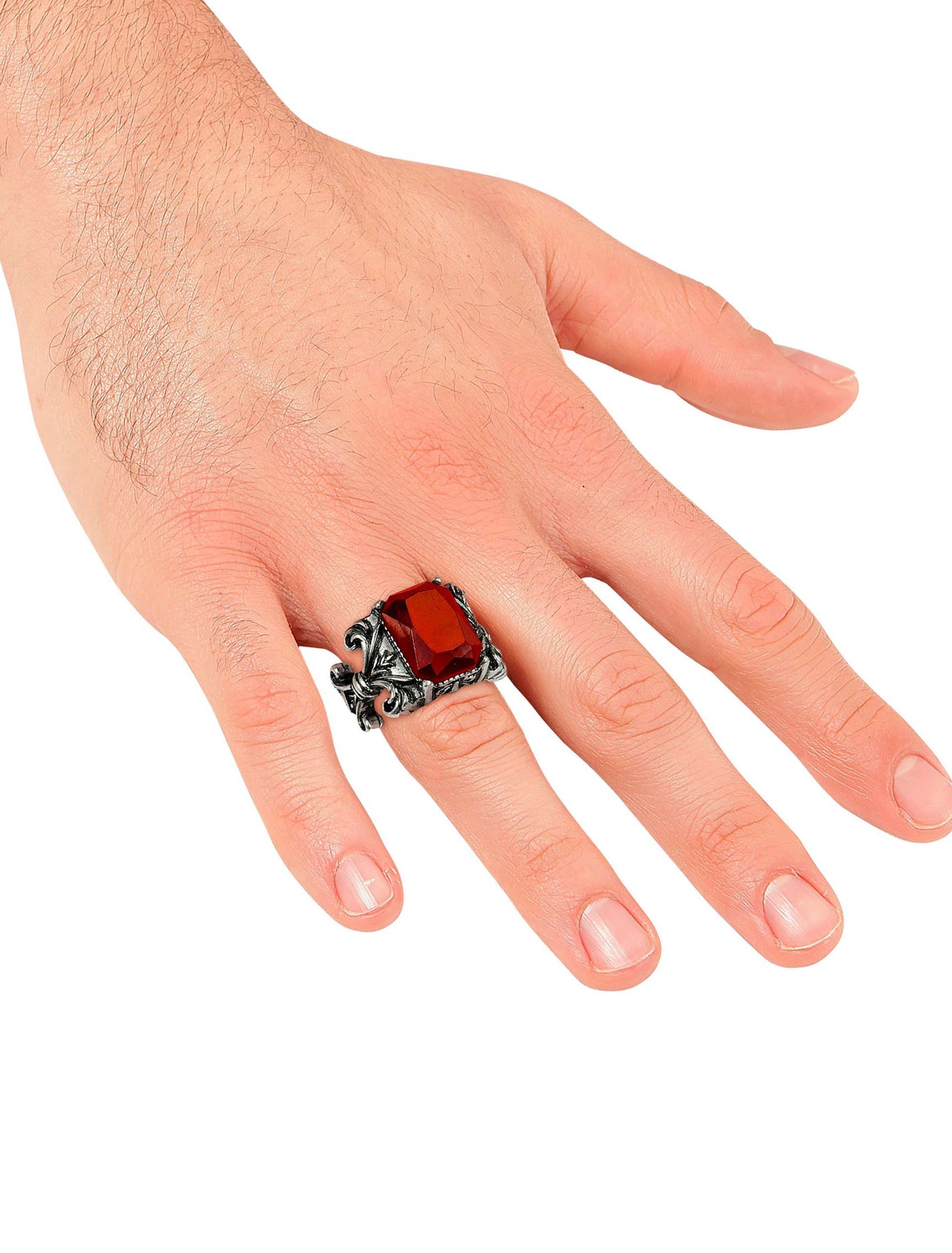 Ring Vampir mit Edelstein rot/silber