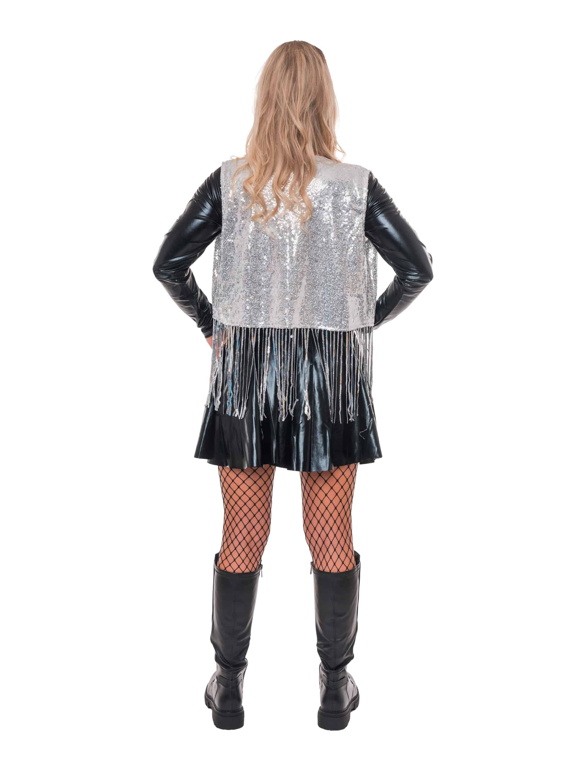 Weste mit Paillettenfransen silber L/XL