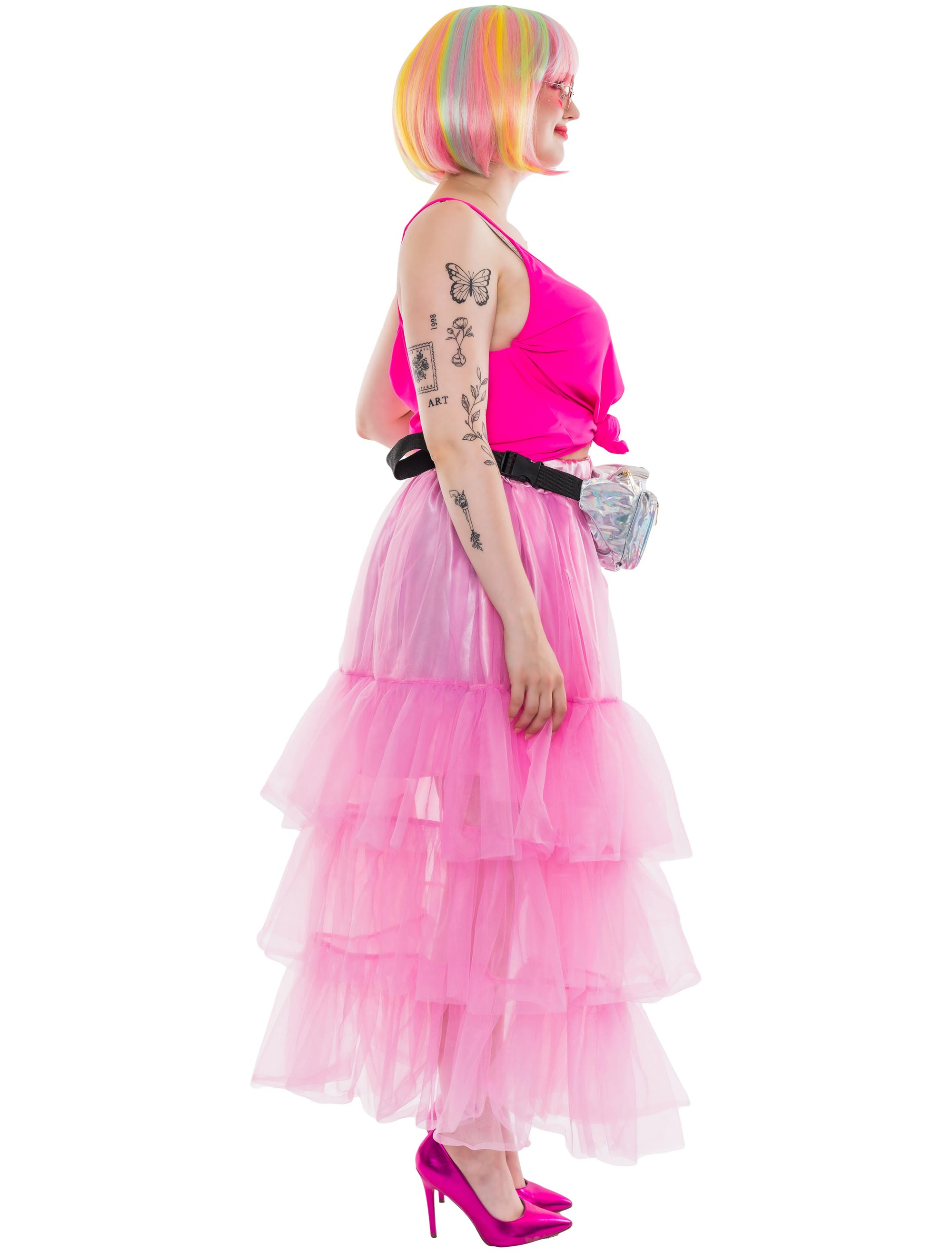 Tüllrock lang Damen pink one size