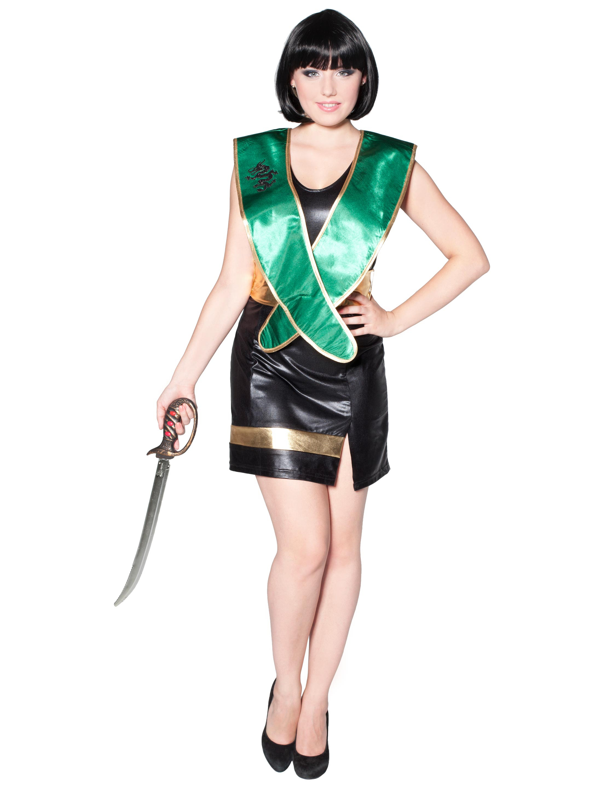 Kleid Ninja Dame 2-tlg. grün/schwarz 38