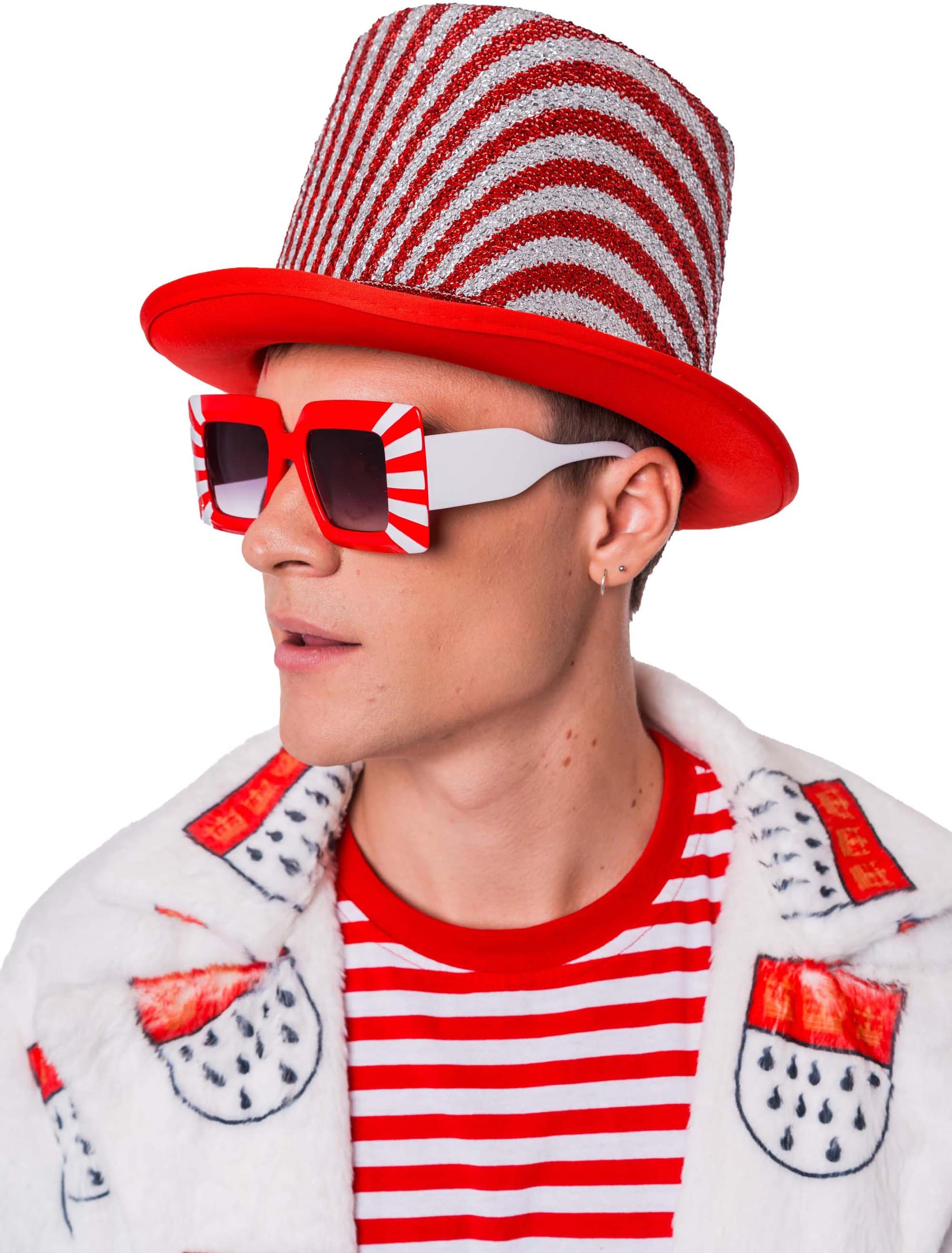 Brille Gestreift rot/weiß