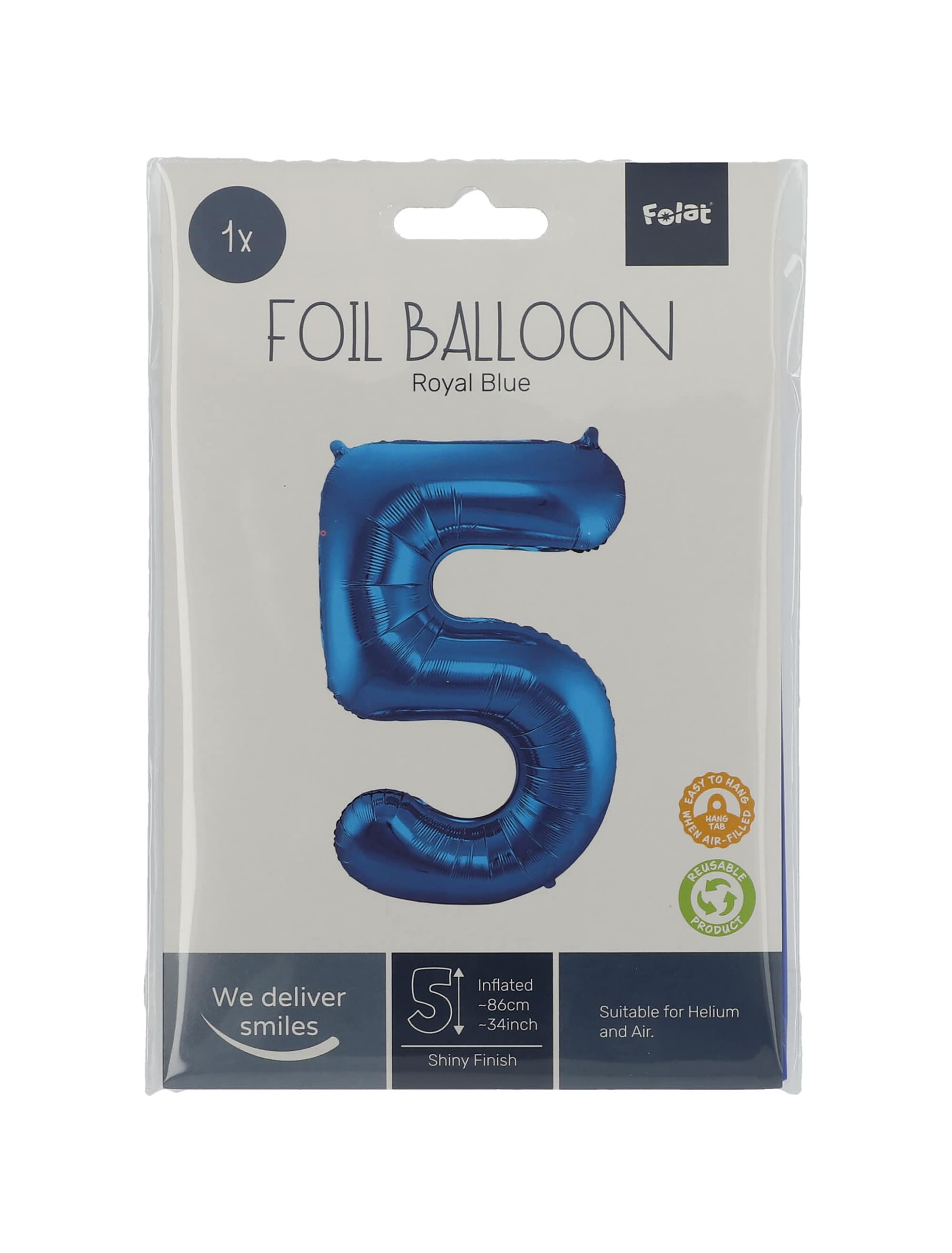 Folienballon Zahl 5 L blau