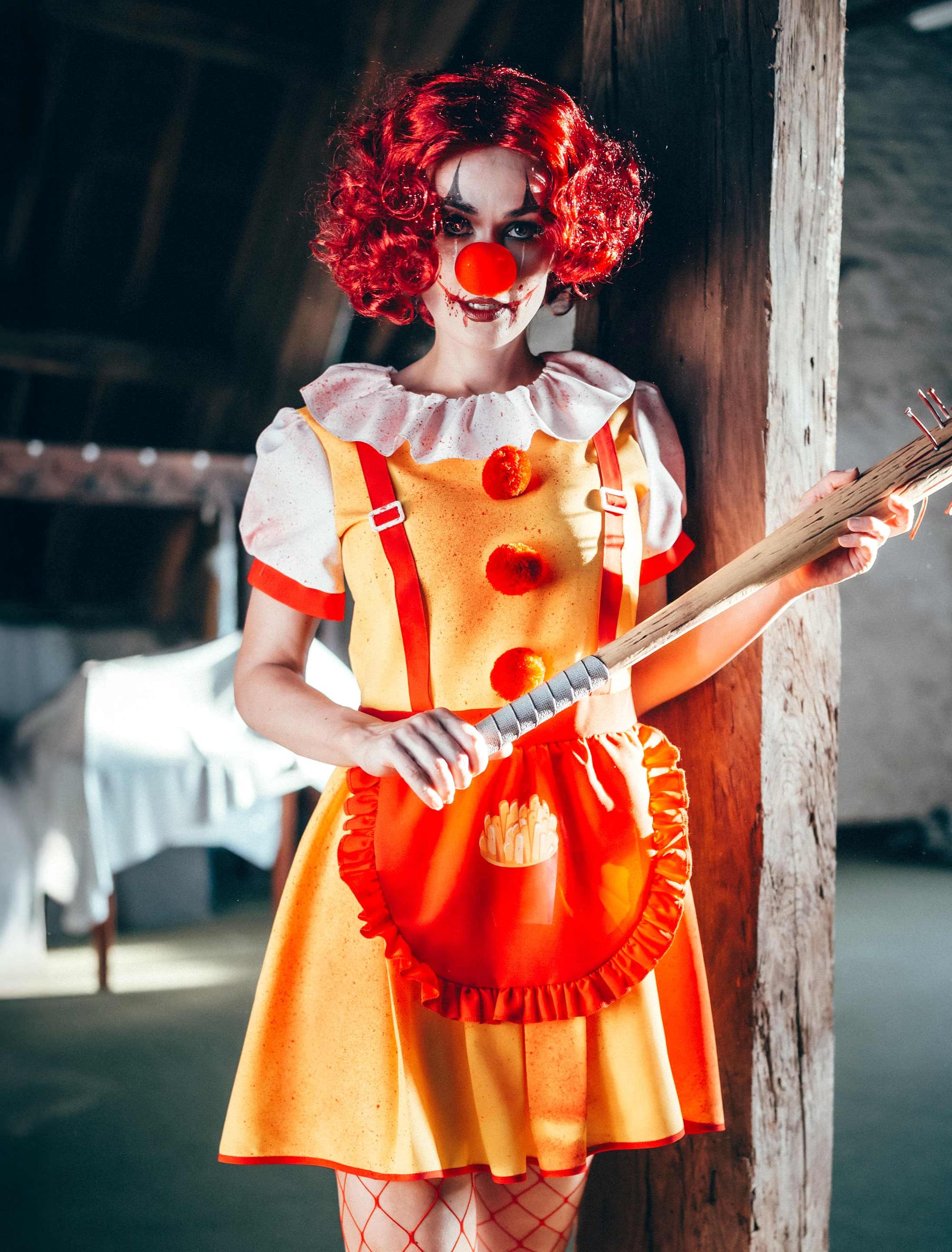 Kleid Horrorclown Fast-Food Damen rot/gelb L