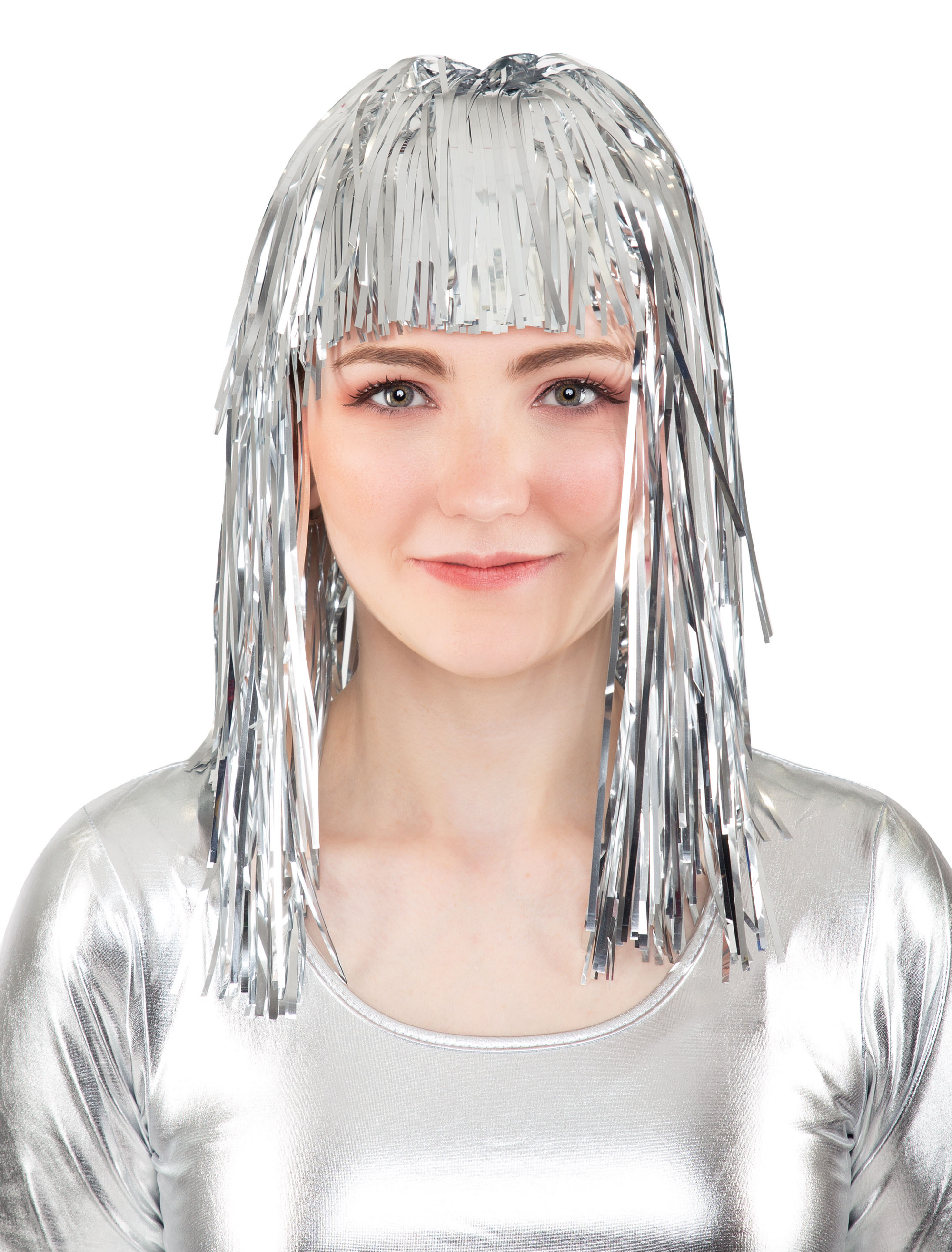Perücke Lametta Metallic silber one size