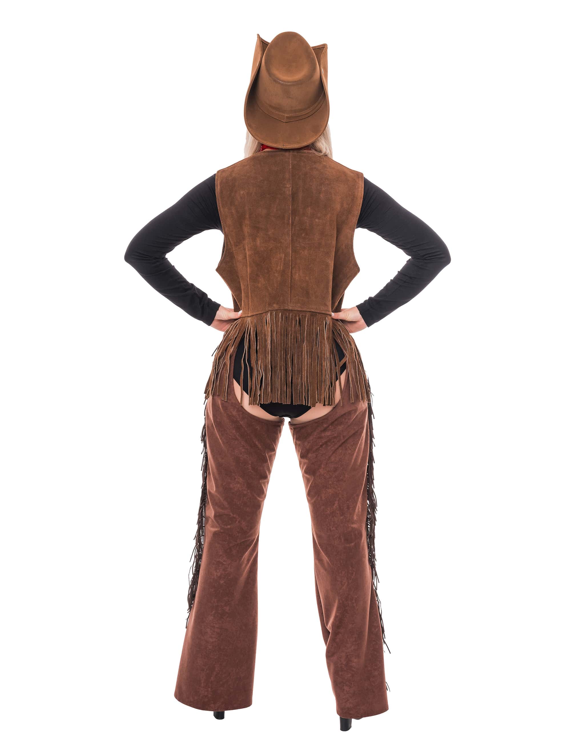 Lederweste mit Fransen Damen braun S/M