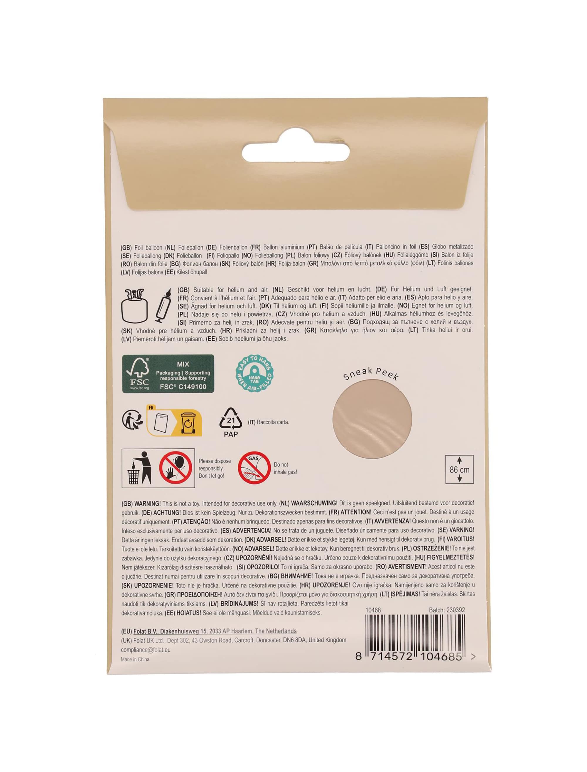 Folienballon Zahl 8 L matt gold