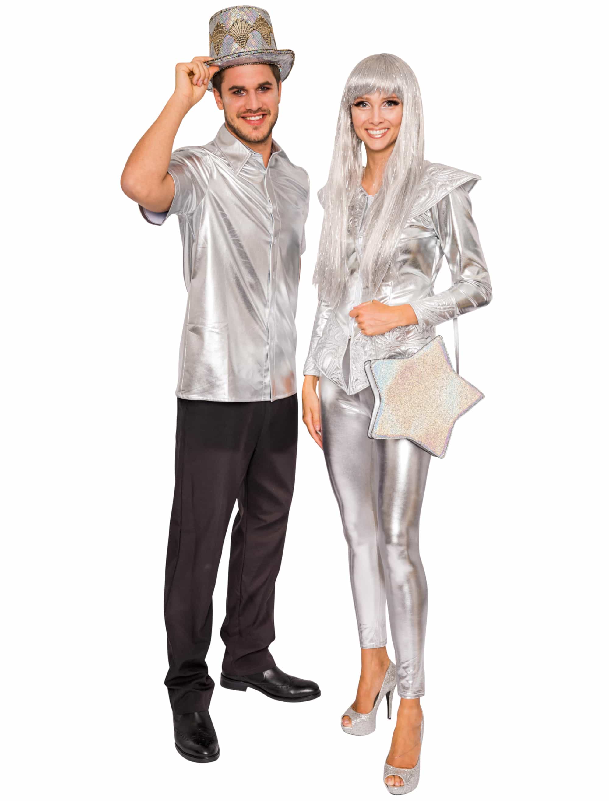 Hemd kurzarm metallic Herren silber 3XL