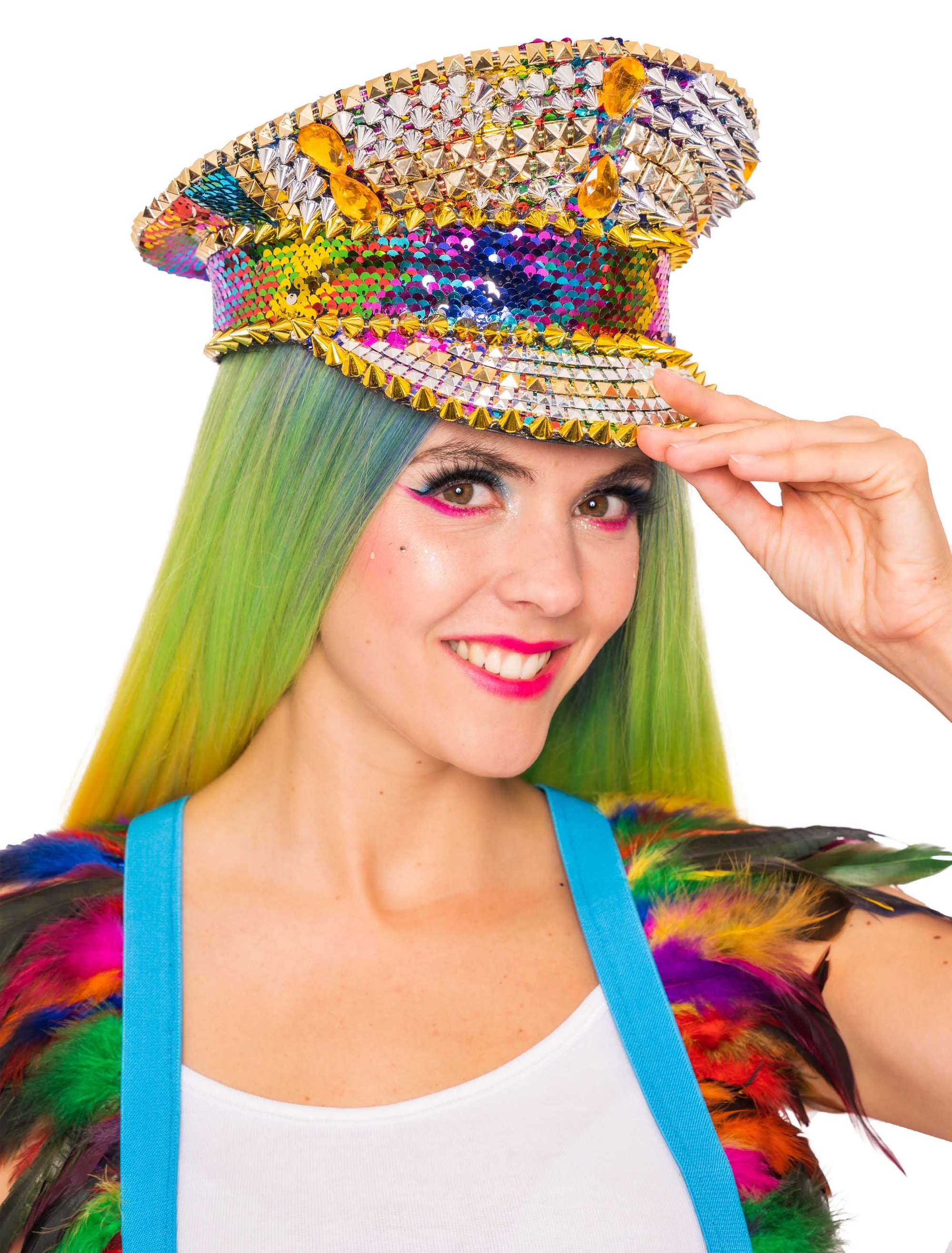 Kappe Pailletten bunt mit Nieten