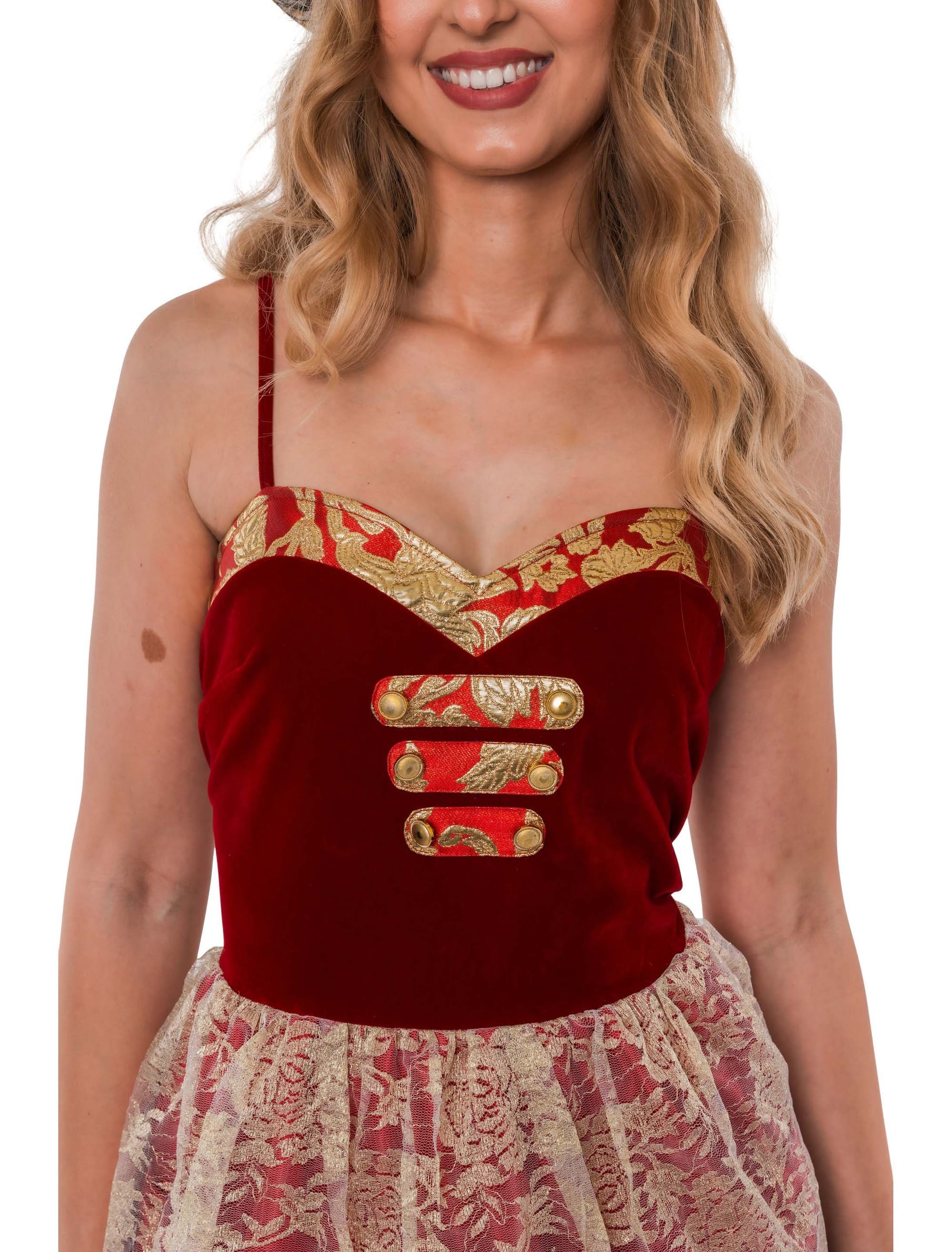 Trägerkleid Barock Samt Damen rot/gold S/M