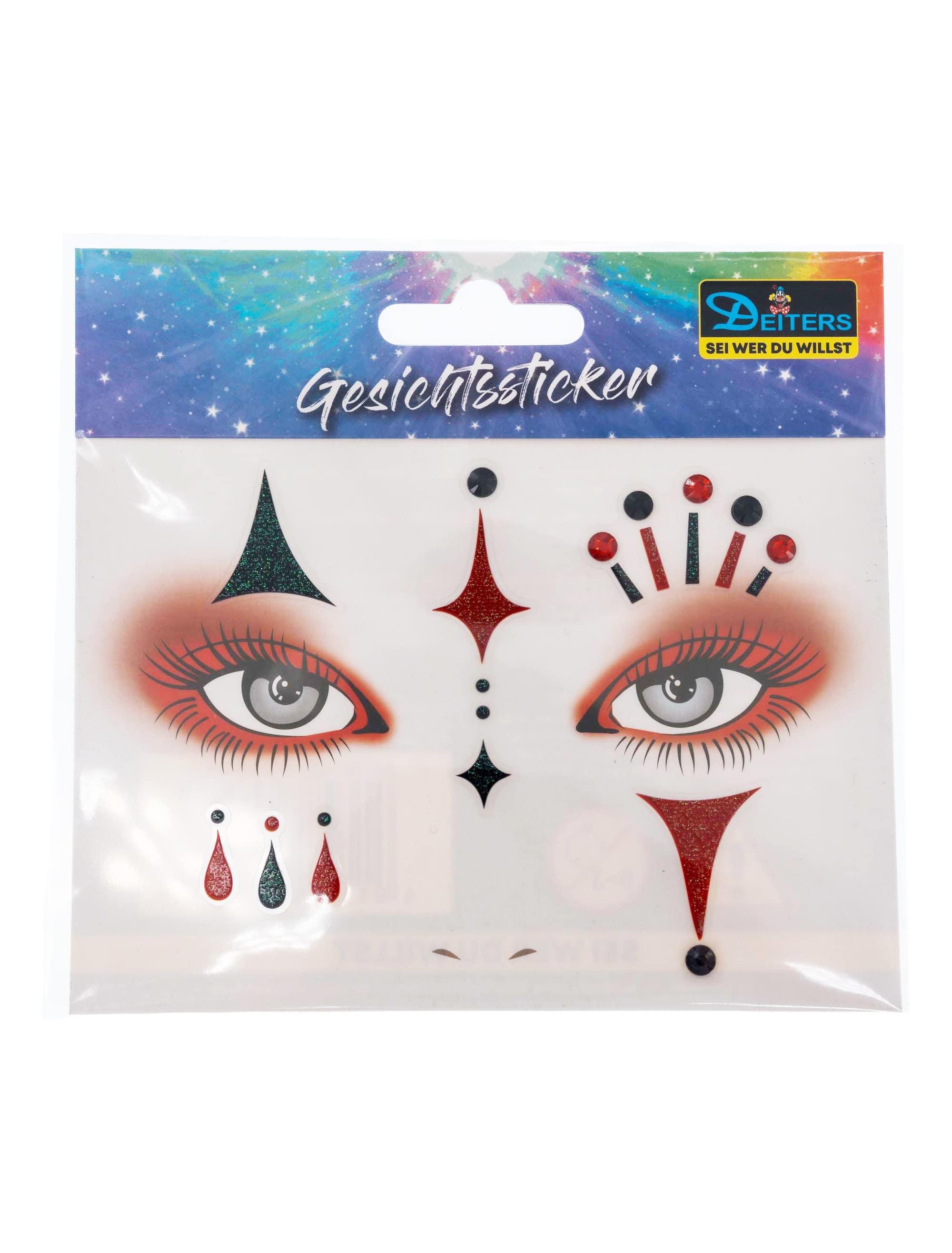 Gesichtstattoo Pierrot schwarz/rot