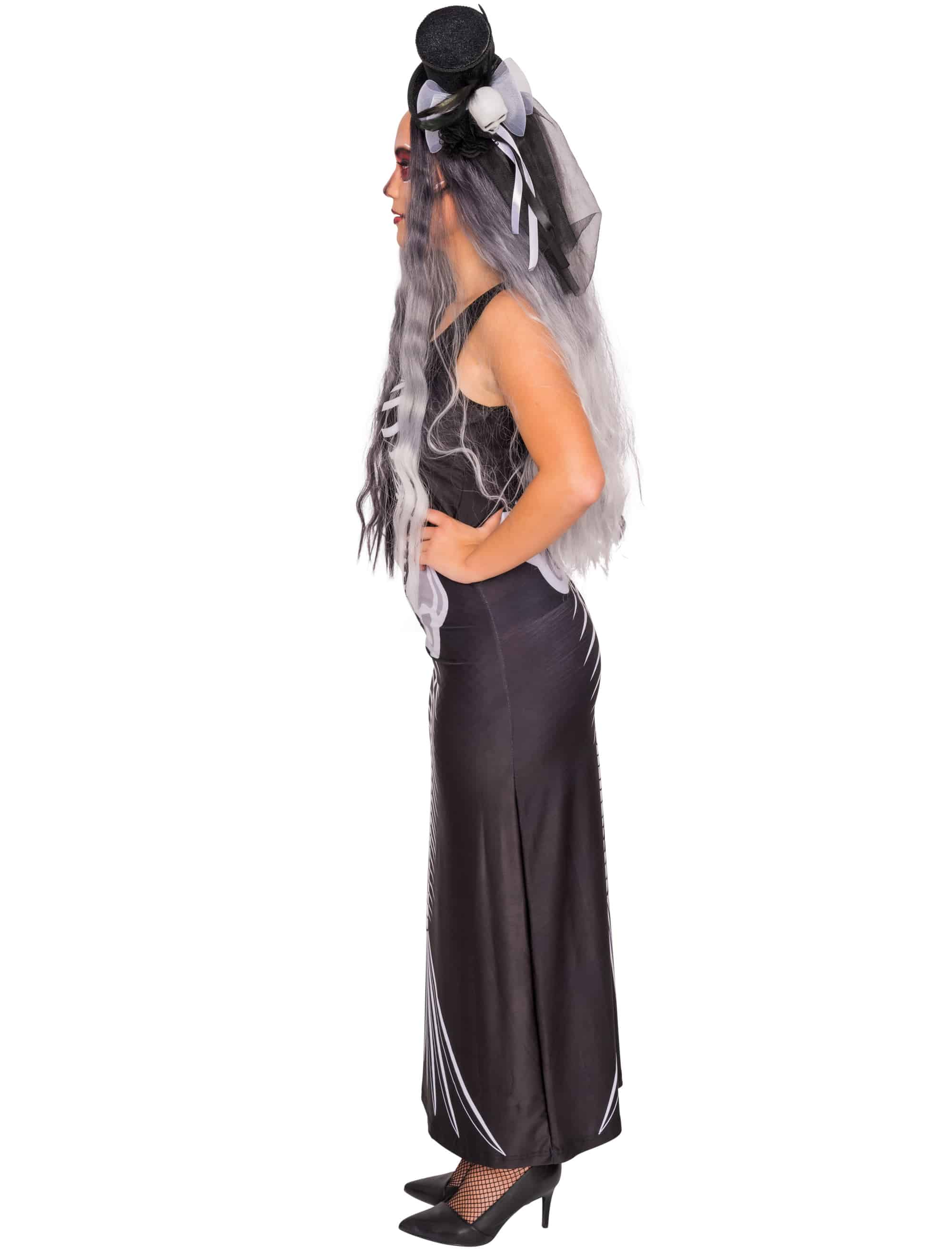 Kleid mit Skelett Meerjungfrau Damen schwarz/weiß L/XL