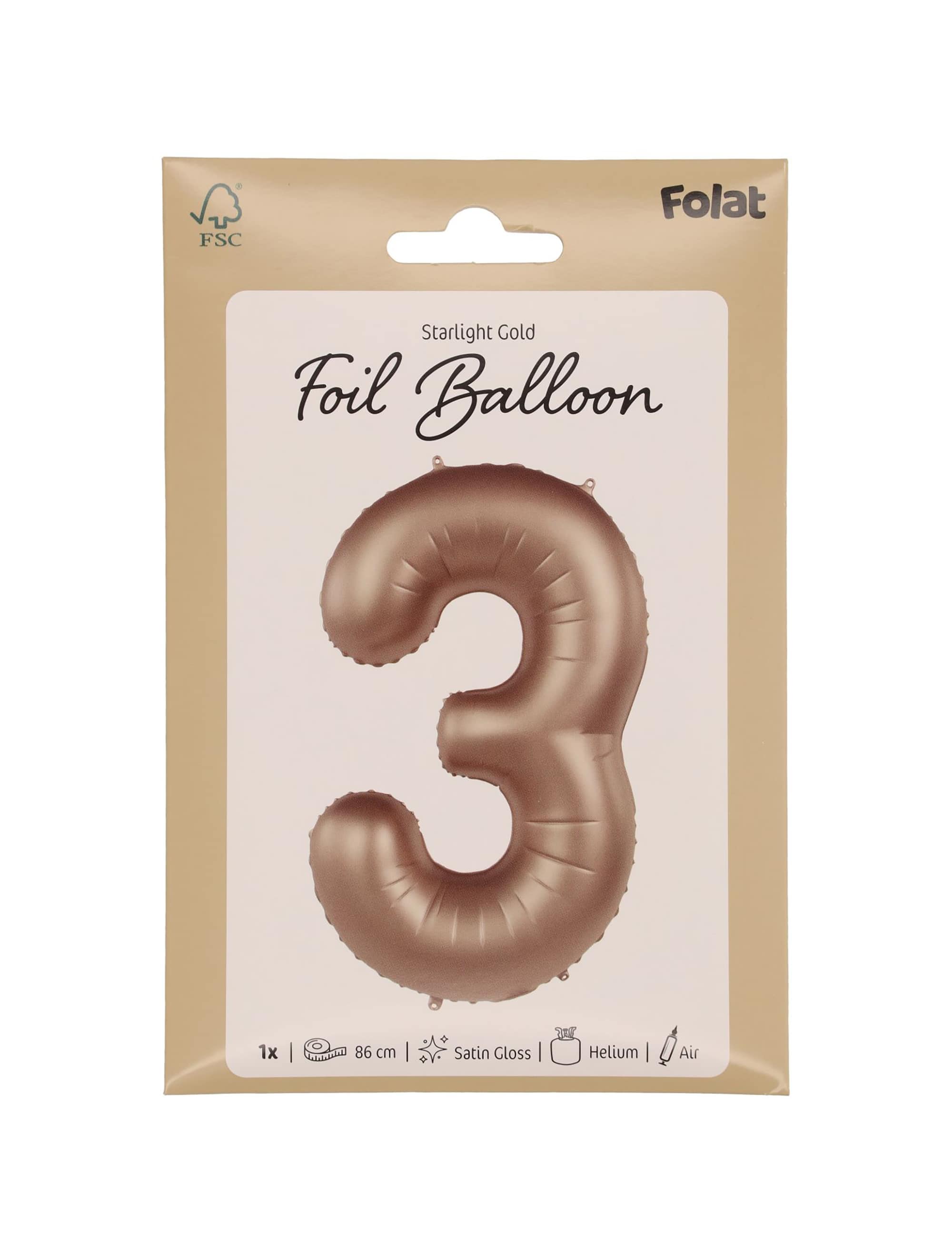 Folienballon Zahl 3 L matt gold