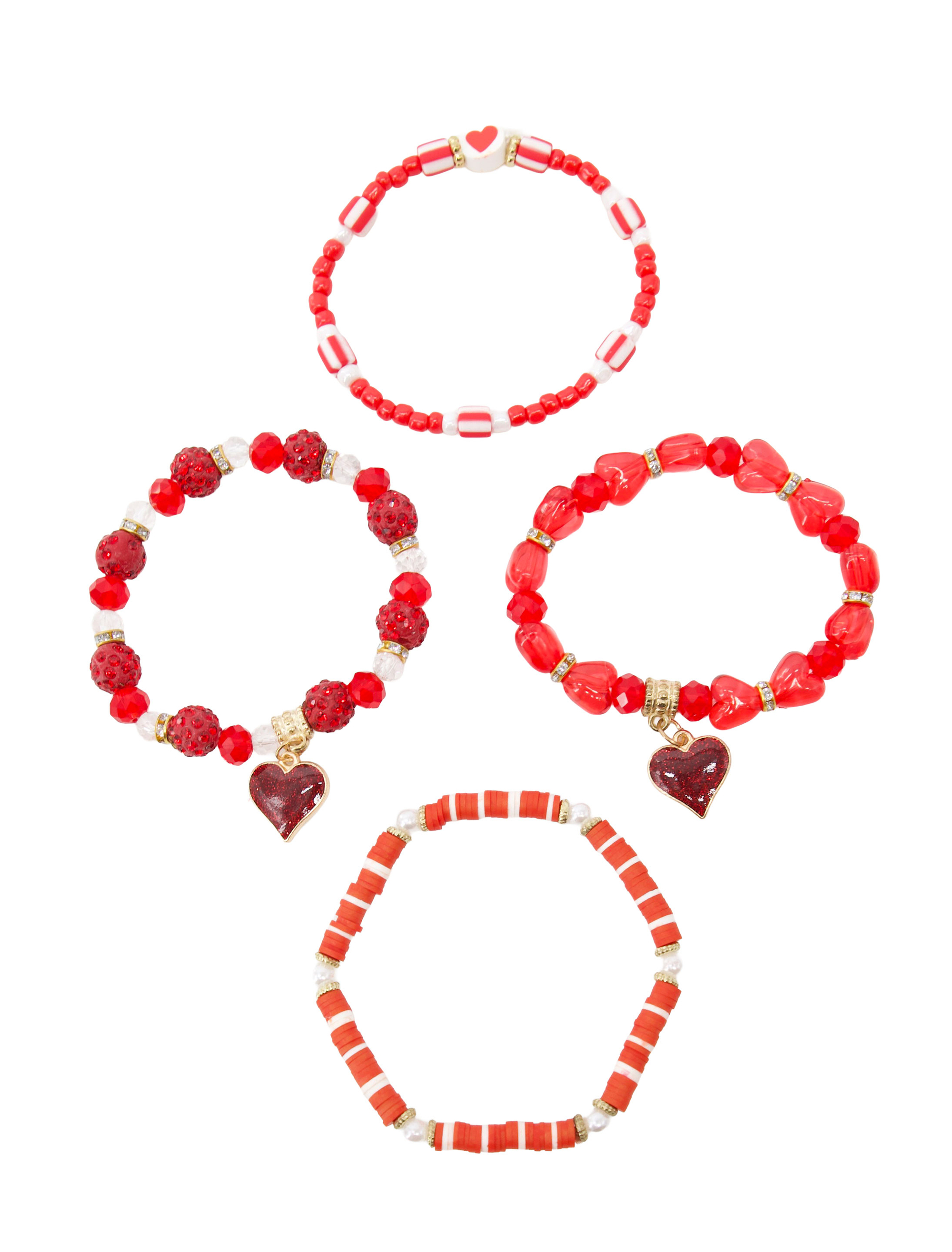 Armbandset Perlen Valentinstag rot/weiß