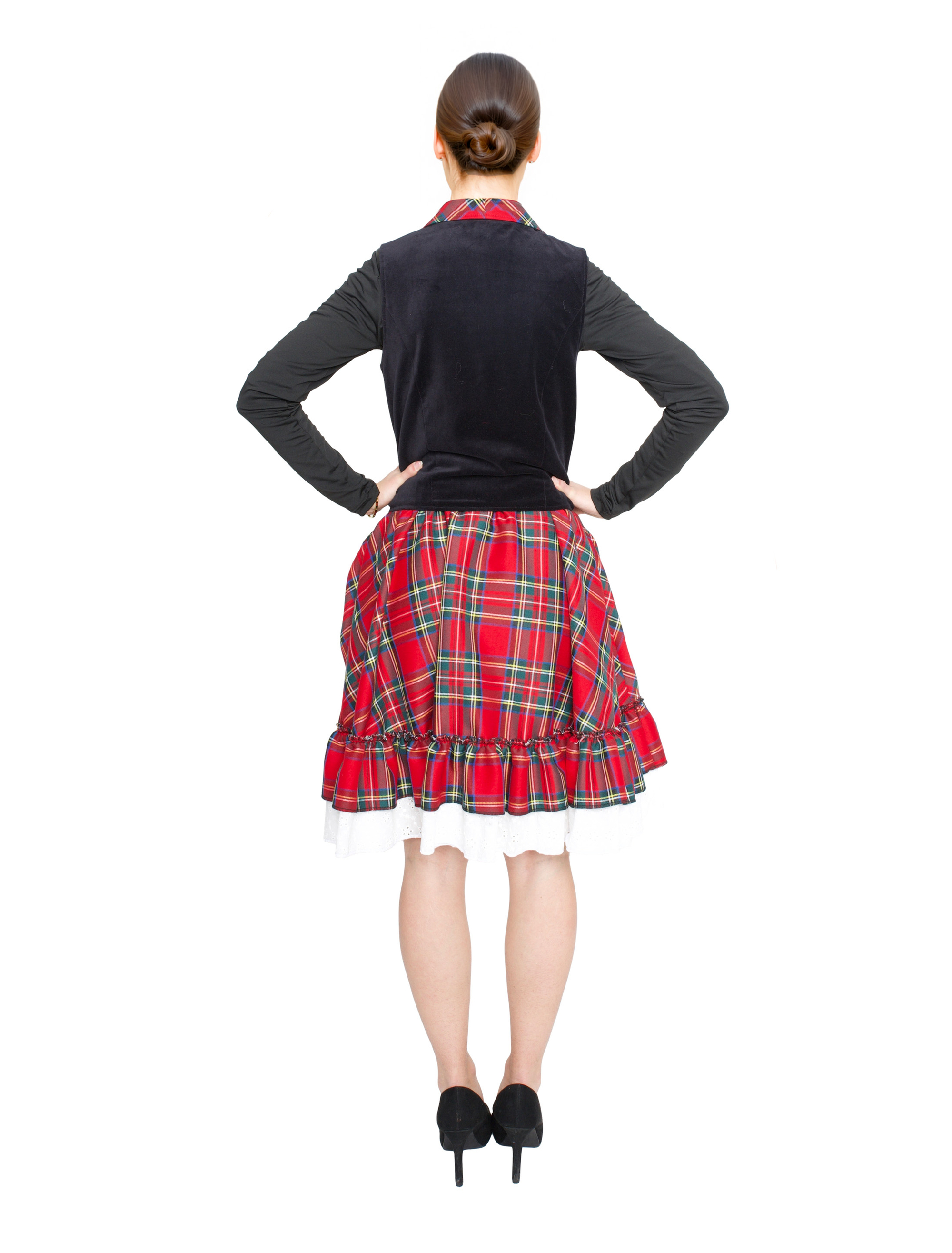 Samtweste Schottenkaro Damen schwarz/rot L/XL