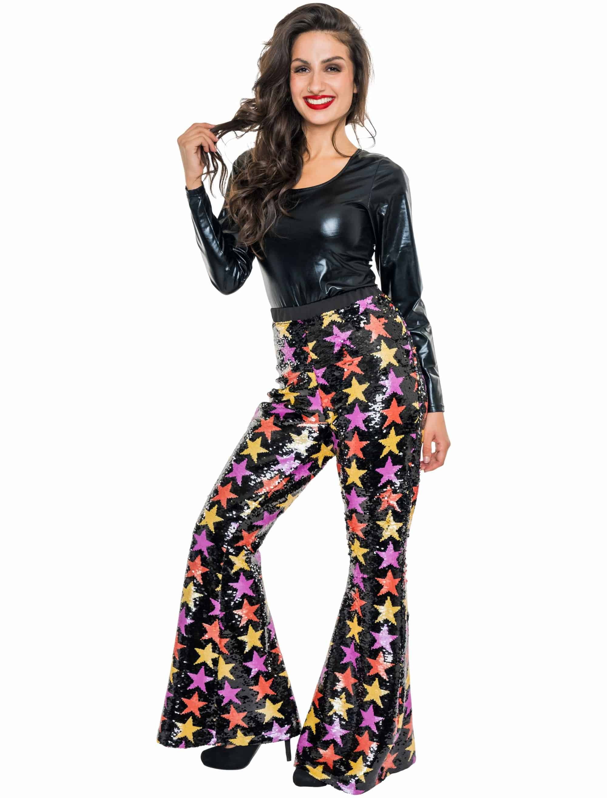Hose mit Pailletten Sterne Damen bunt M