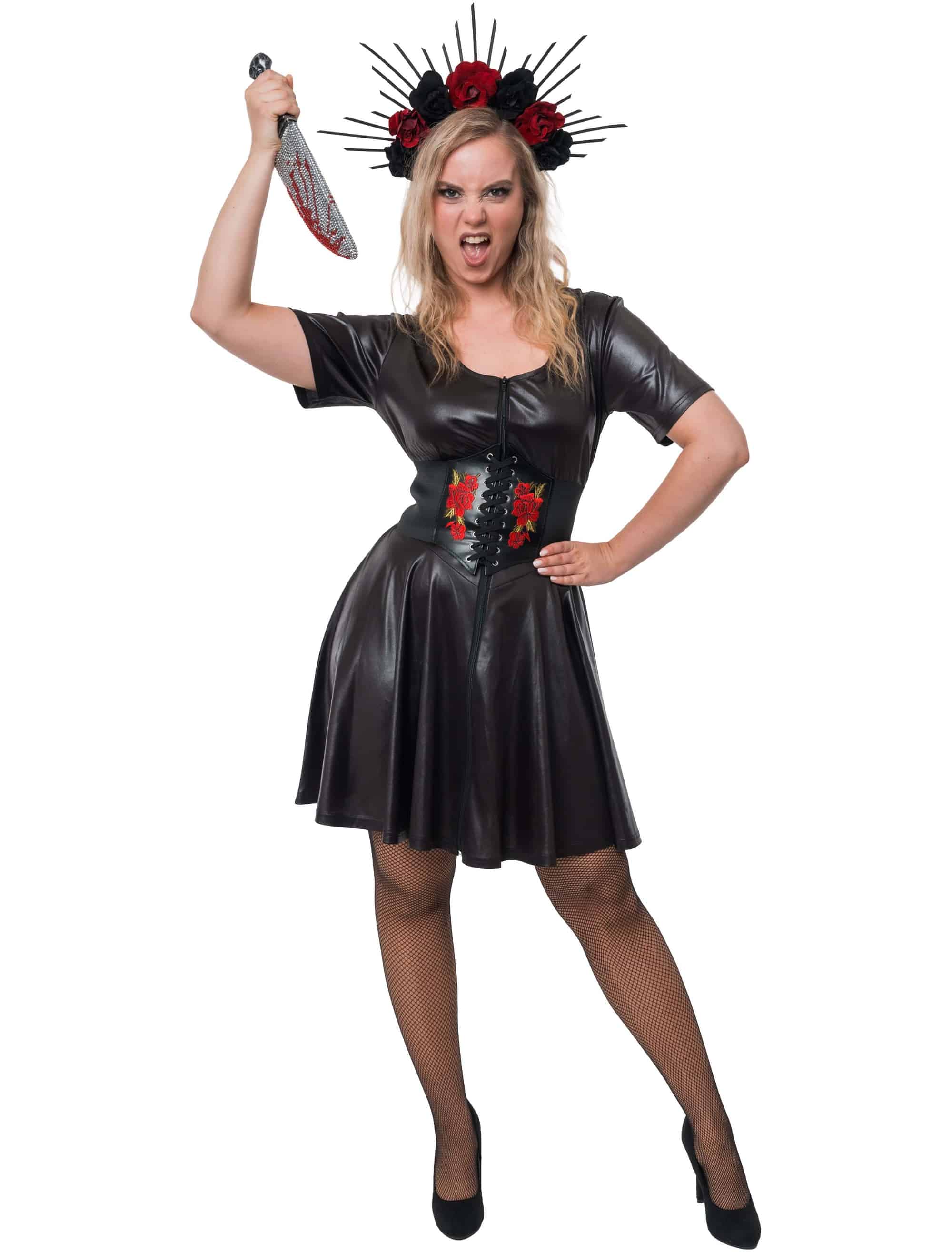 Kleid mit kurzen Ärmeln Damen schwarz S/M
