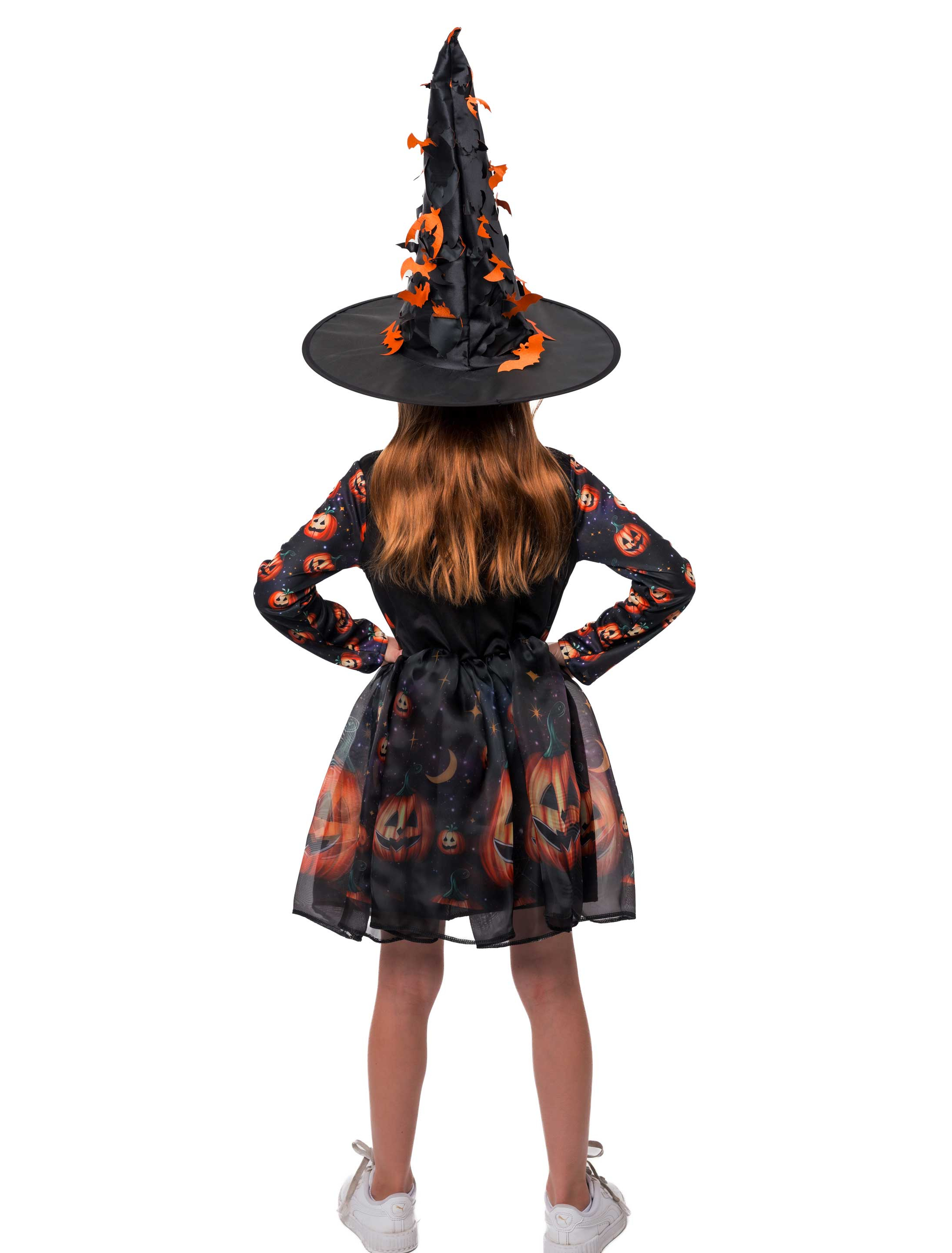Kleid Hexe mit Kürbis Kinder schwarz/orange 116