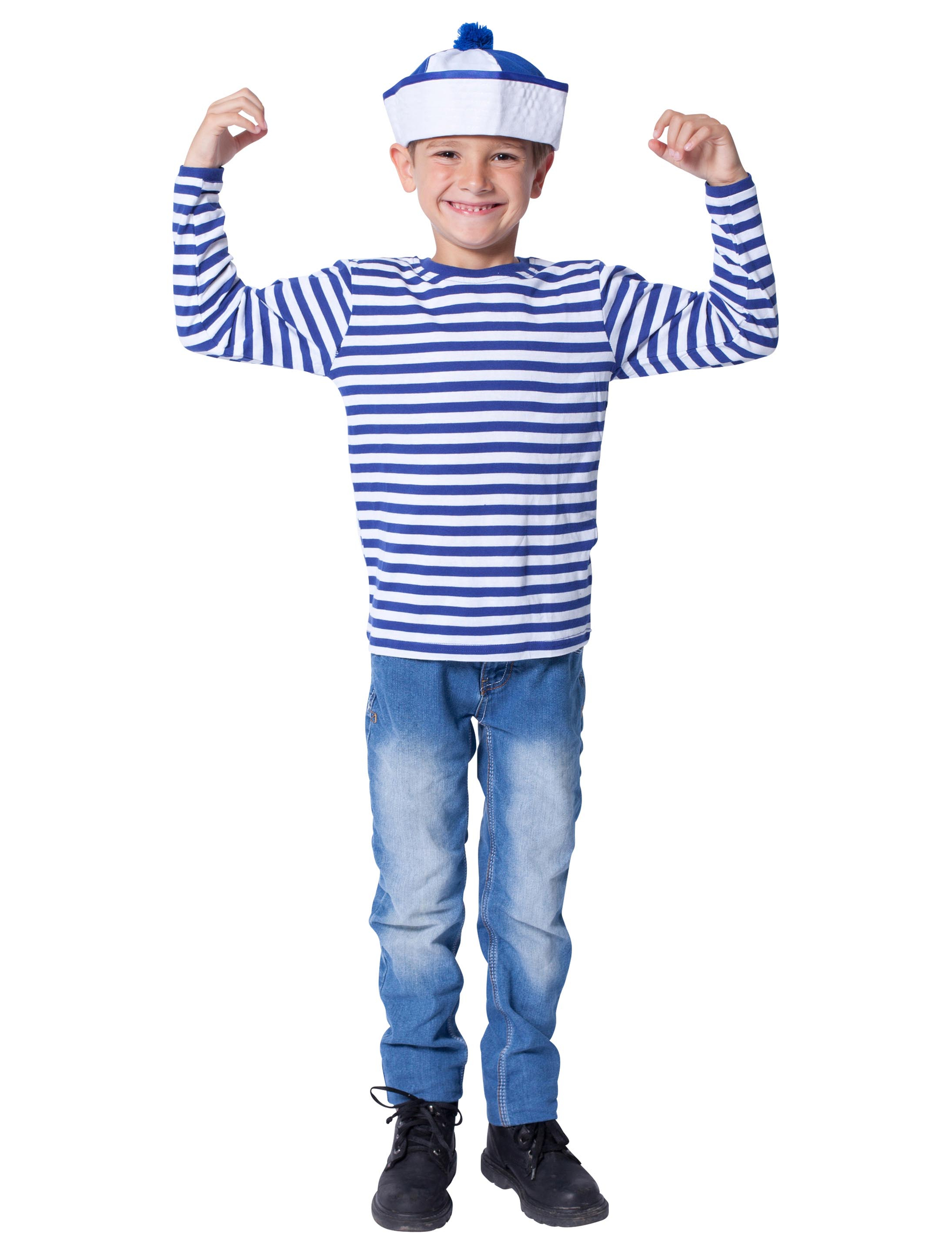 Ringelpulli langarm Kinder blau/weiß 140-152