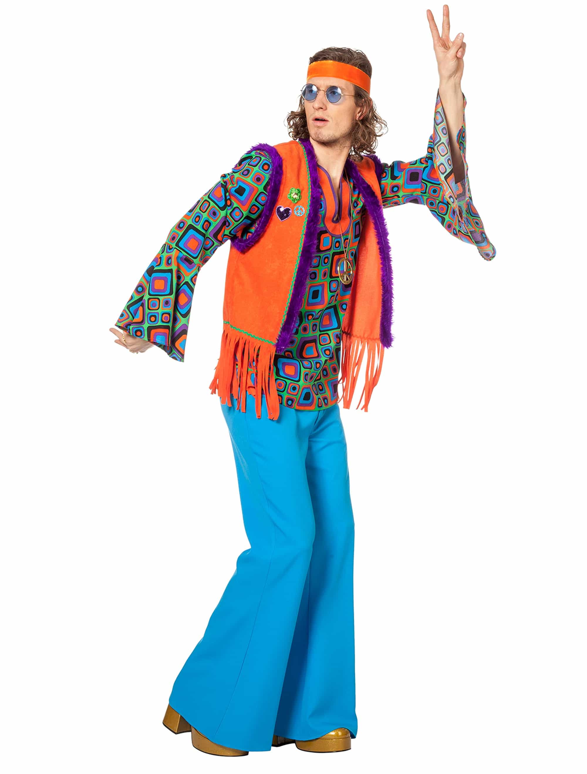 Hippie mit Weste 2-tlg. Herren bunt 56