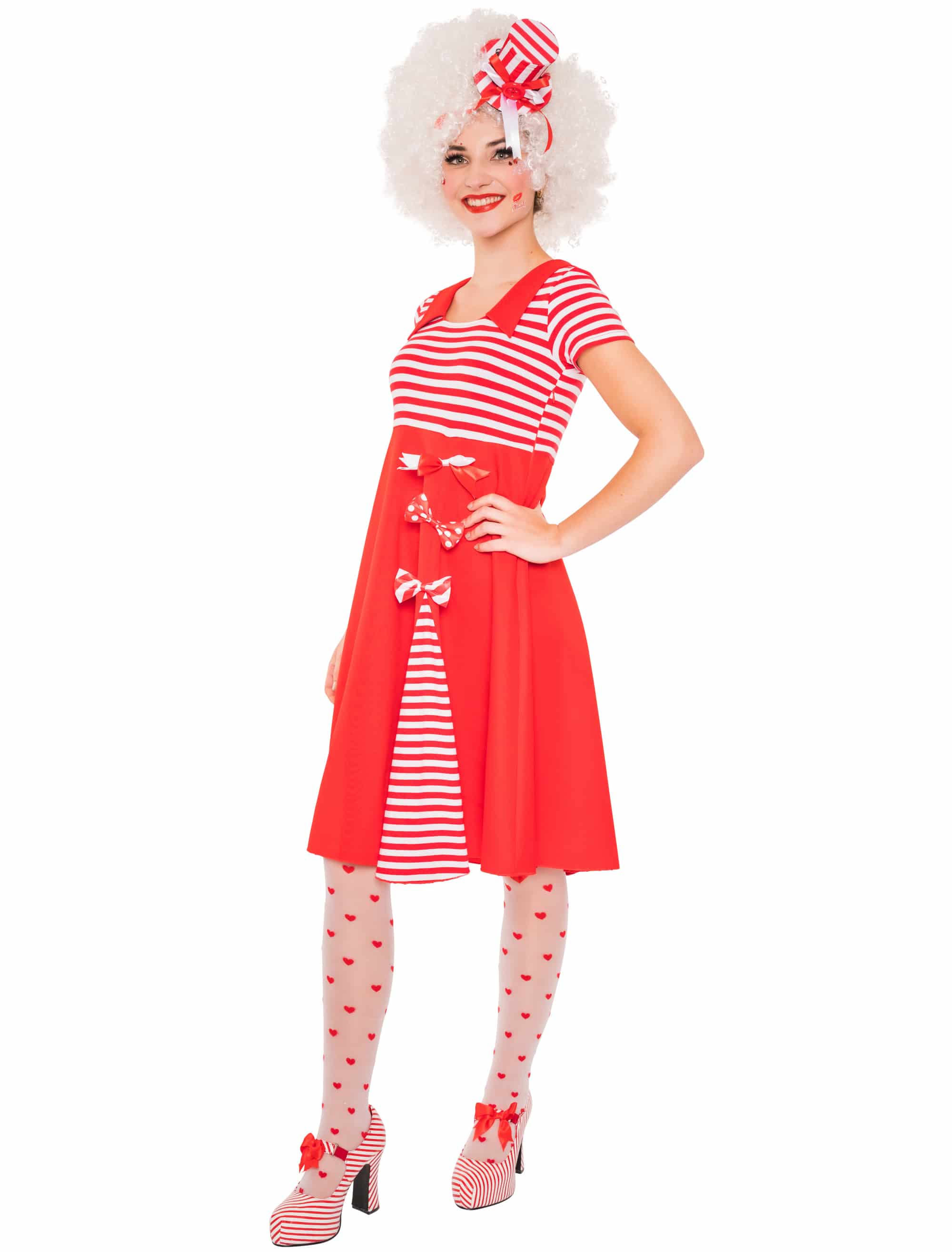 Kleid mit 3 Schleifen Damen rot/weiß S/M