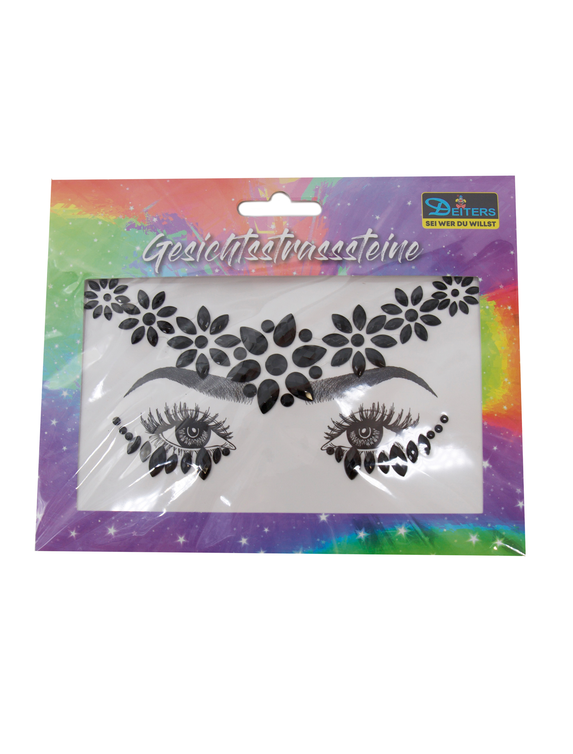 Gesichtsstrasssteine Blumen schwarz